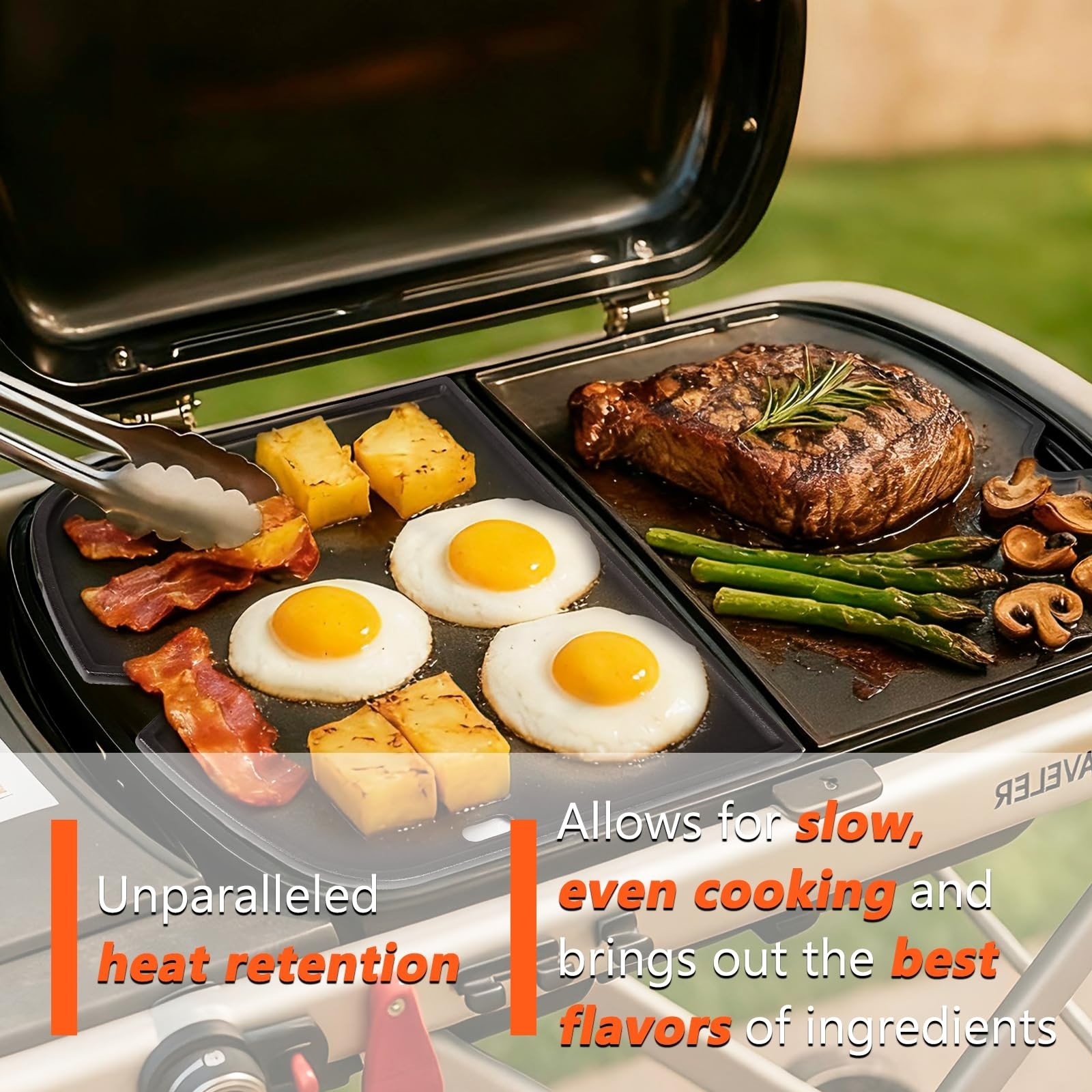 Cast Iron Griddle Plate for Portable Gas Grill – BBQ Cooking Accessory, 13.57×12