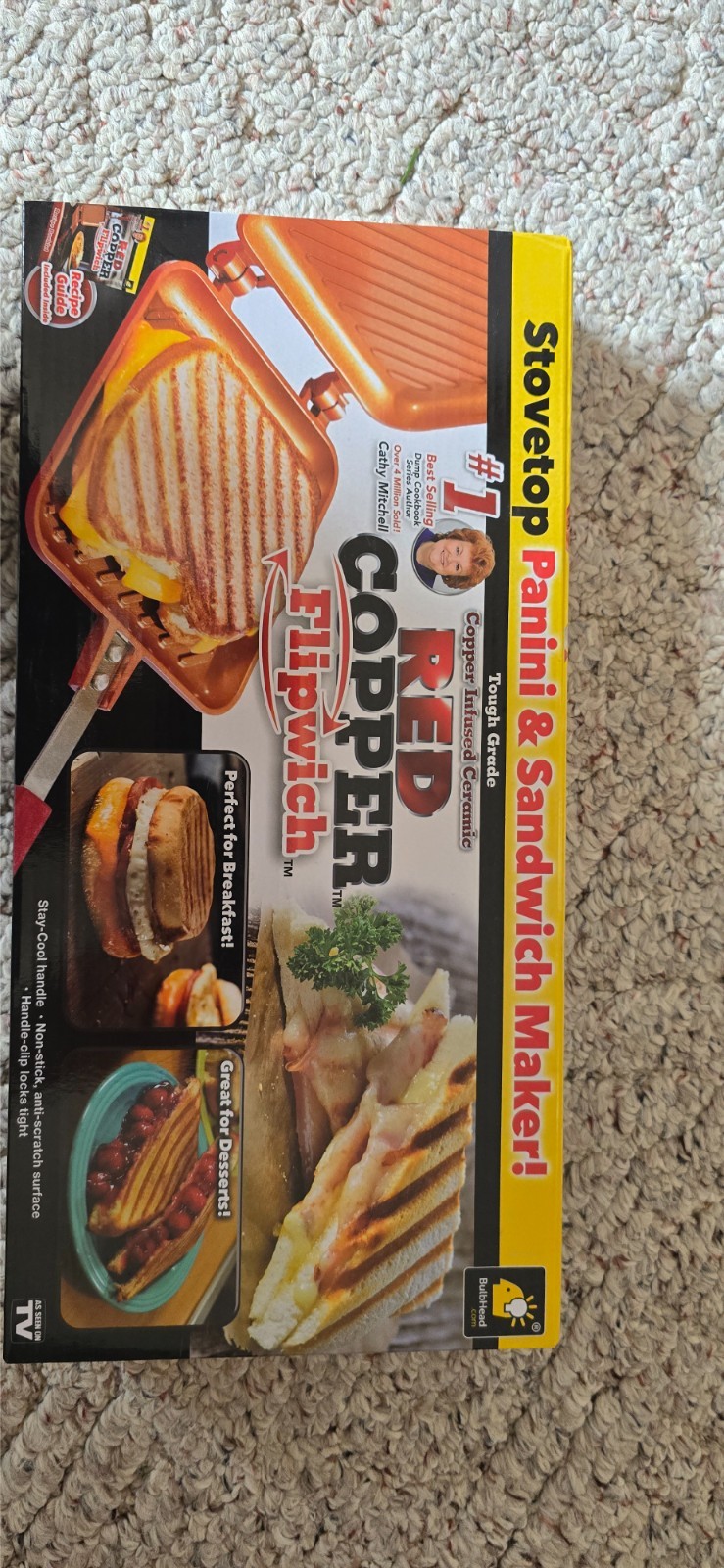 Red Copper Flipwich Stovetop Sandwich Maker Copper Infused Ceramic New InBox