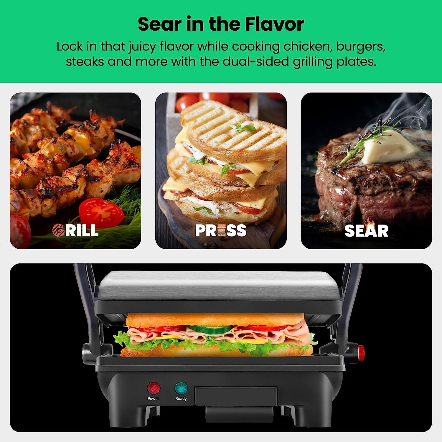 Electric Panini Press Grill, Compact 2-Slice Sandwich Maker, Non-Stick Coated Pl