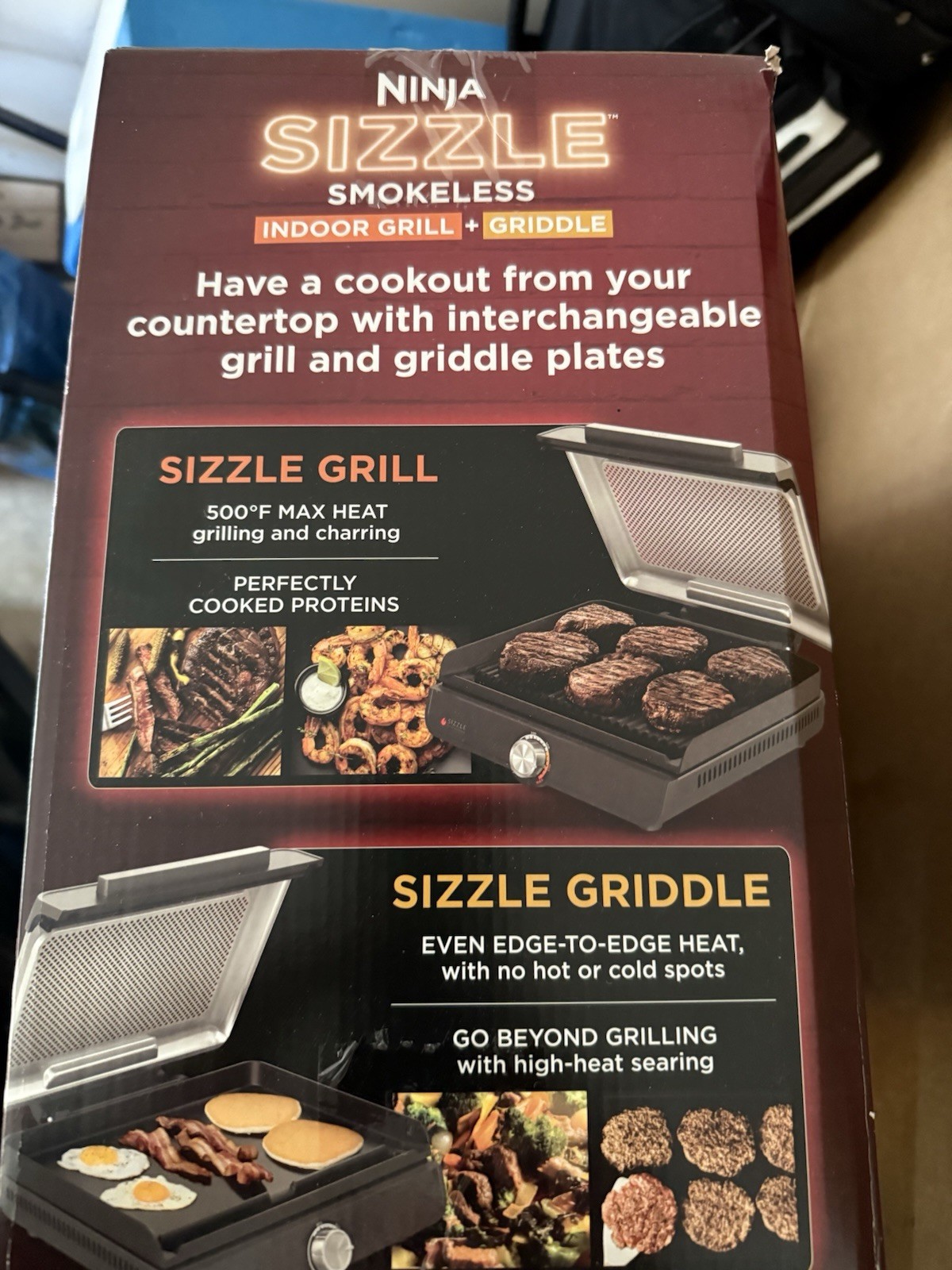 Ninja Sizzle Smokeless Indoor Grill & Griddle, Interchangeable Plates