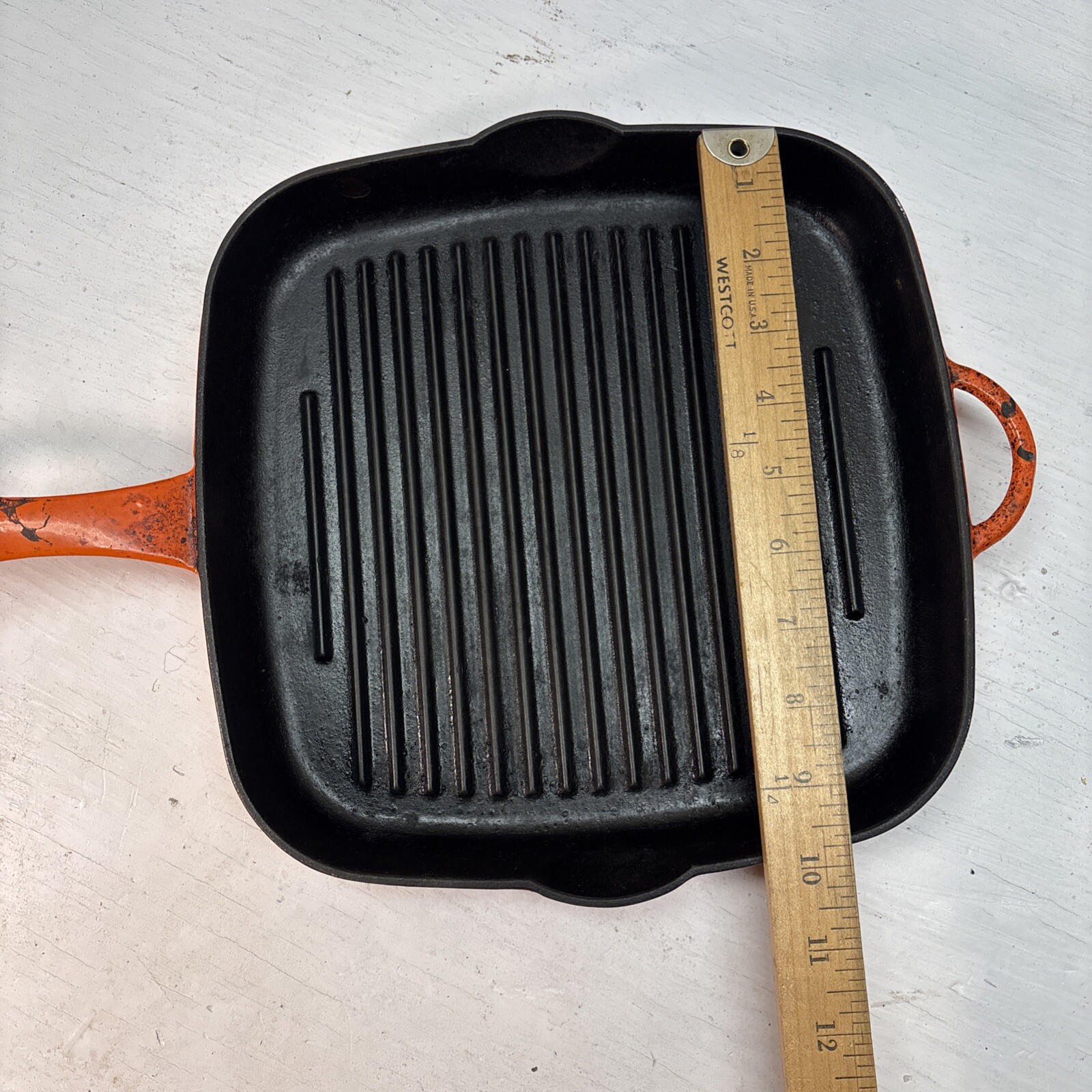 TECHNIQUE 10″ SQUARE CAST IRON ENAMEL BACON GRILL FRY PAN GRIDDLE SKILLET ORANGE