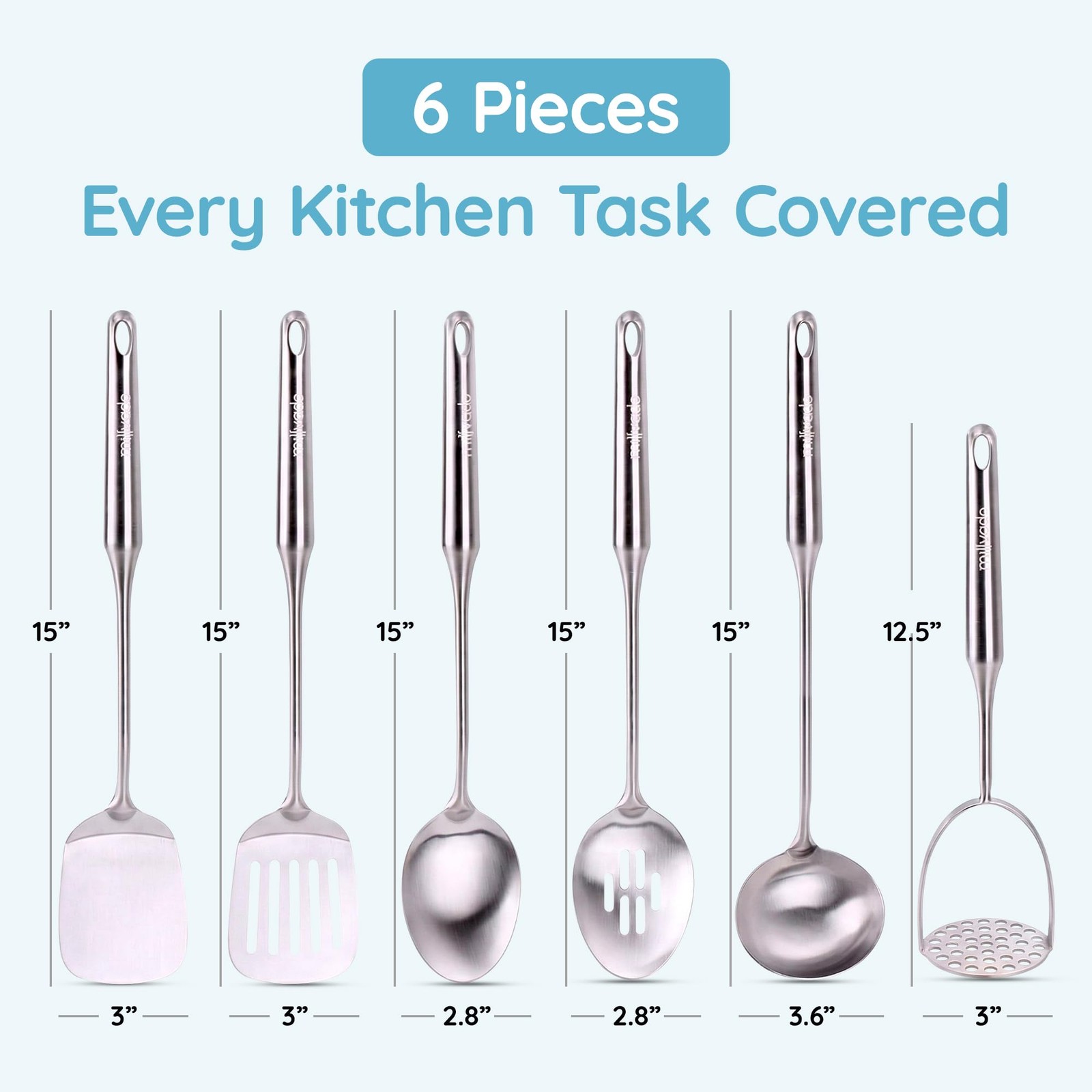 Millvado Stainless Steel Cooking Spatula,15 Inch Metal L, Slotted Turner