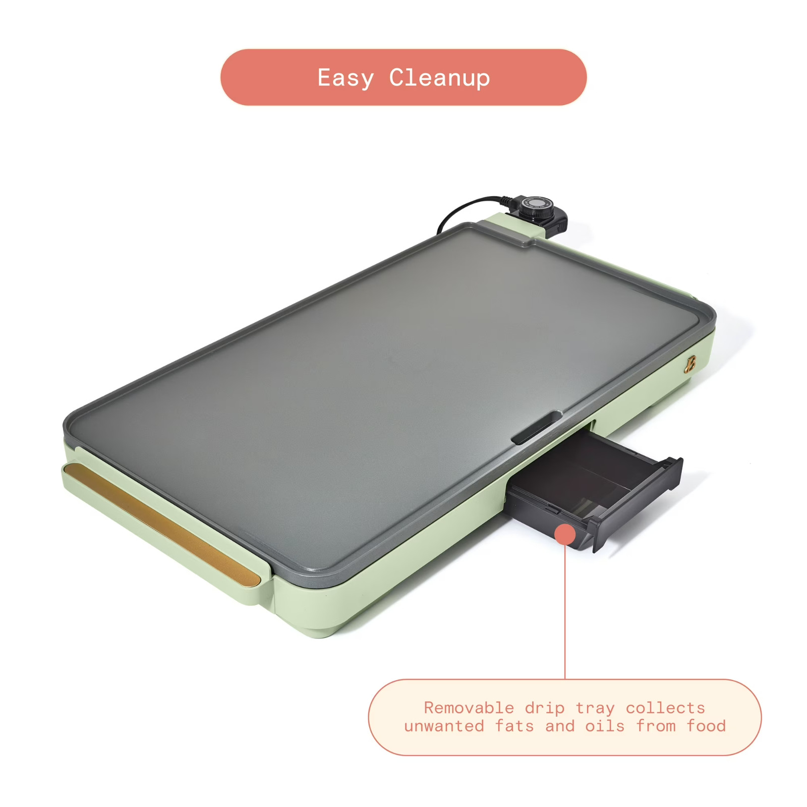 Beautiful XL Electric Non-stick Griddle 12 x 22 by Drew Barrymore Sage Green