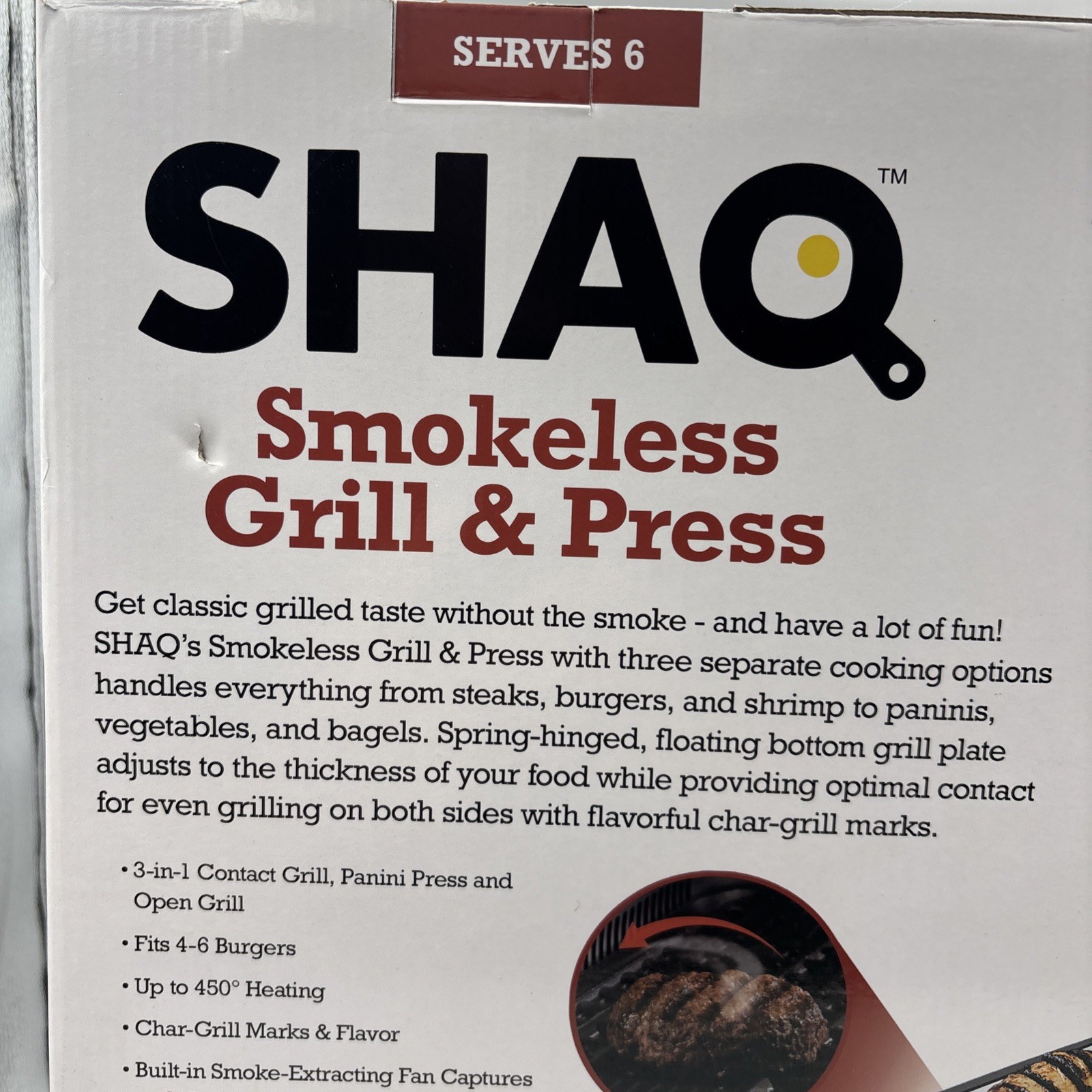 SHAQ 3-in-1 Smokeless Grill And Press Indoor Grill Brand New