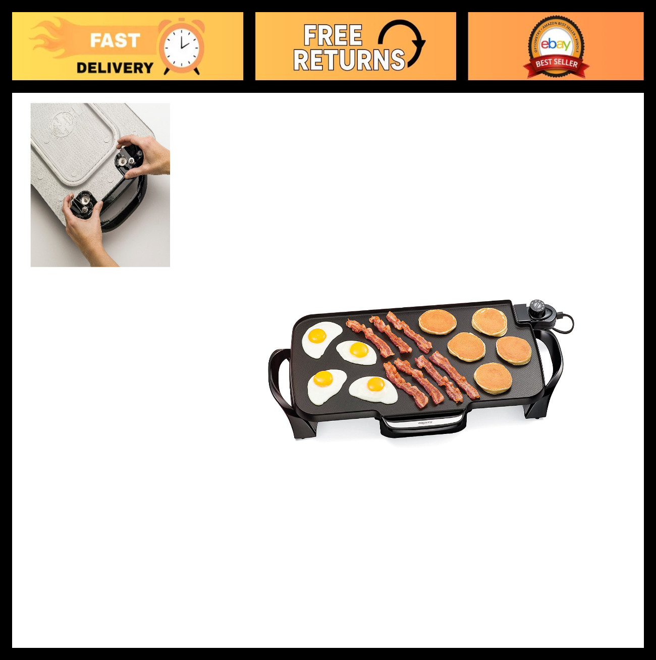Extra-Large 22-Inch Electric Griddle, Nonstick Ceramic Surface, Removable Handle