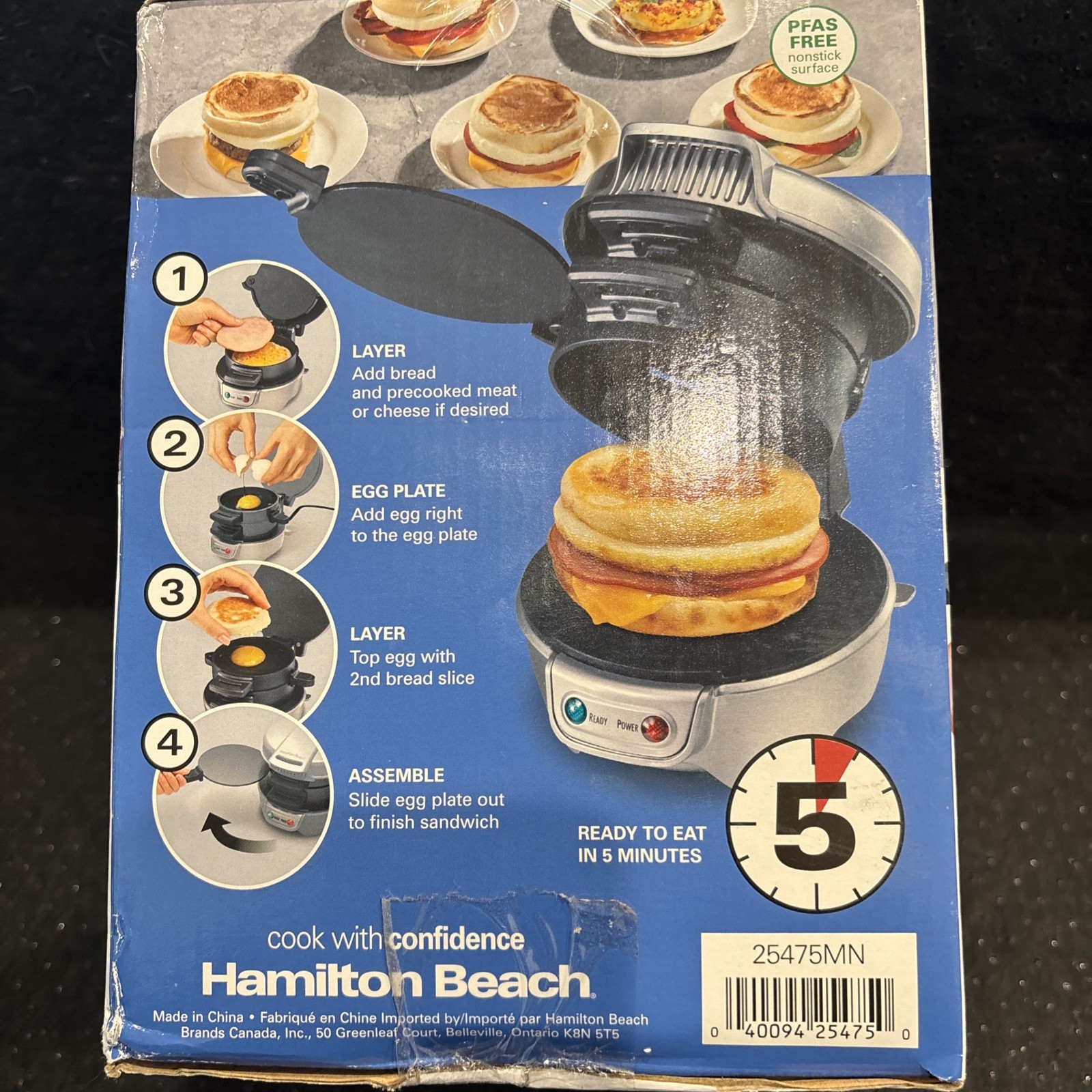 Hamilton Beach Breakfast Sandwich Maker with Timer – Dark Gray -25478 New In Box