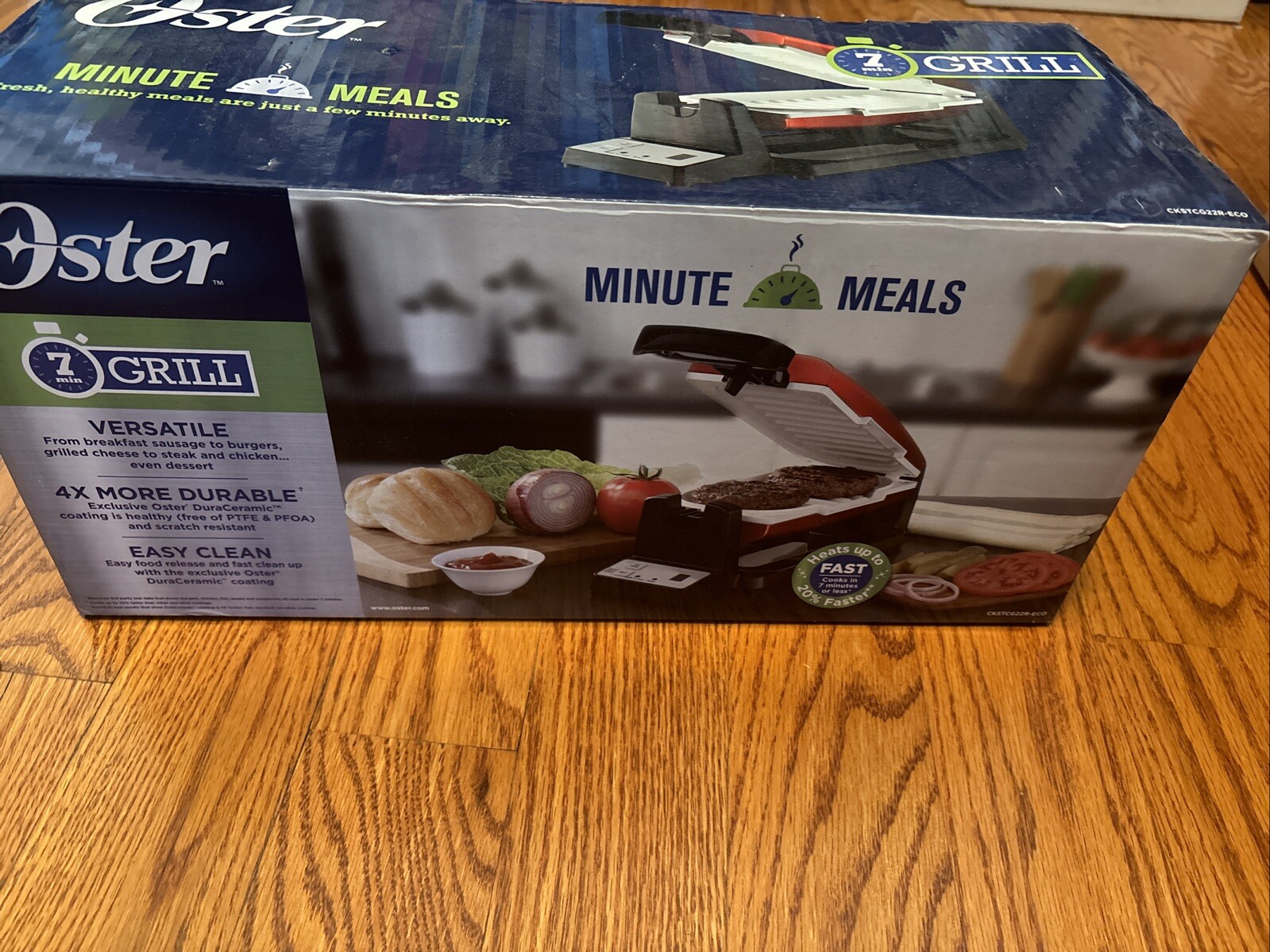 Oster Cooks in 7 Min Grill RED Vertical Flip Indoor Countertop Easy Clean