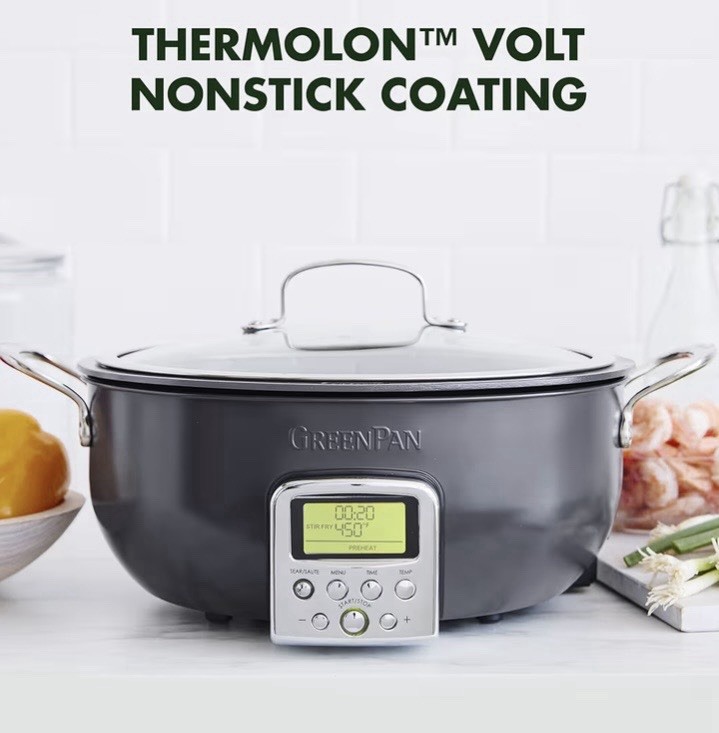 GreenPan Essential Pan Indoor Electric Grill 12in Ceramic Nonstick Glass Lid