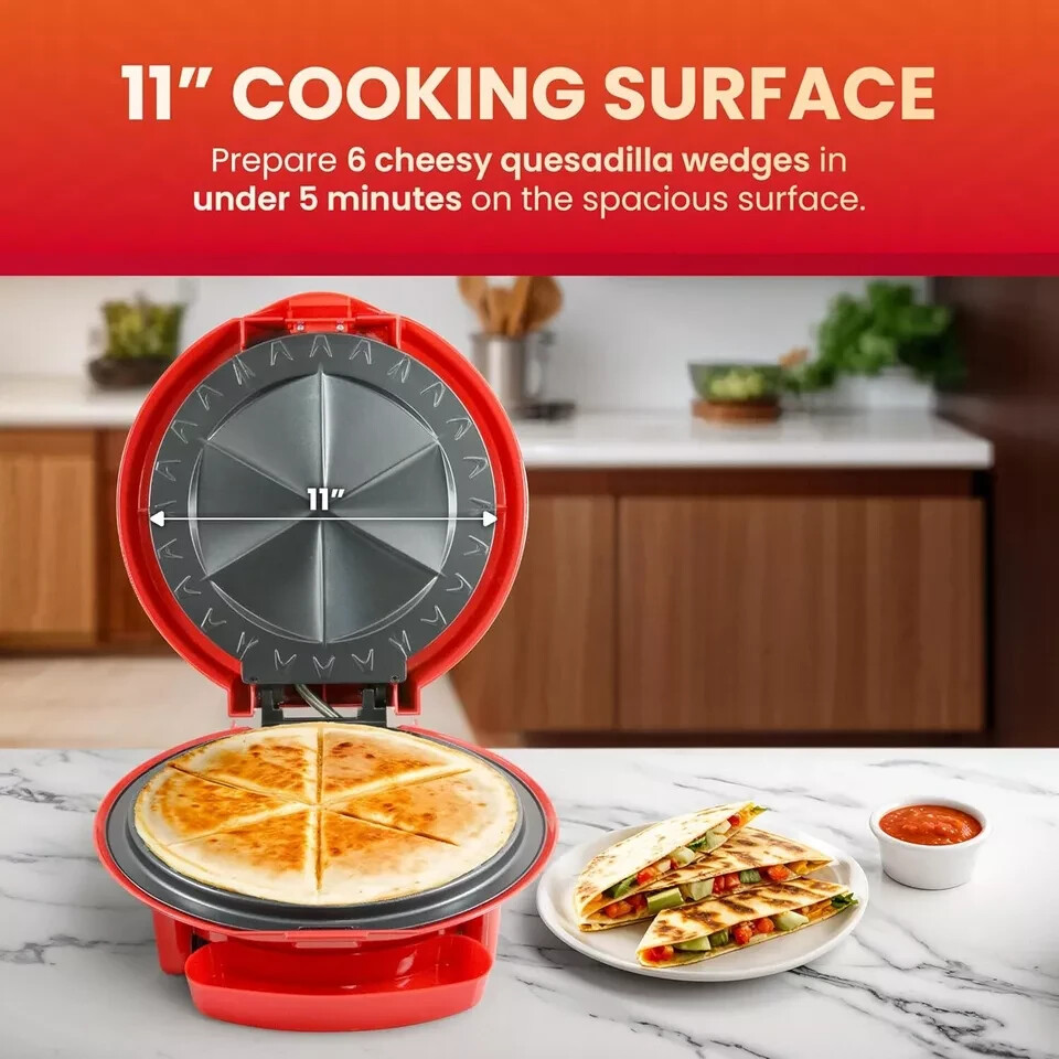 Elite Gourmet EQD-118 Electric Non-Stick 11″ Quesadilla Maker, 11 “, Red