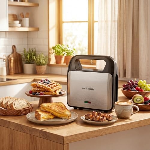KEINVE 3-in-1 Sandwich Waffle Maker & Panini Press Grill 800W Electric Black