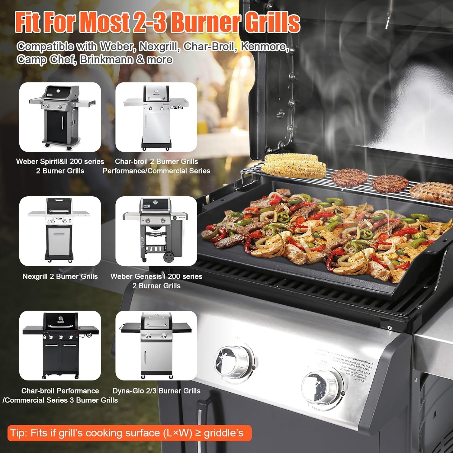Updated Cast Iron Griddle for Gas Grill, 23″ x 16″ Large Matte Porcelain Enamel