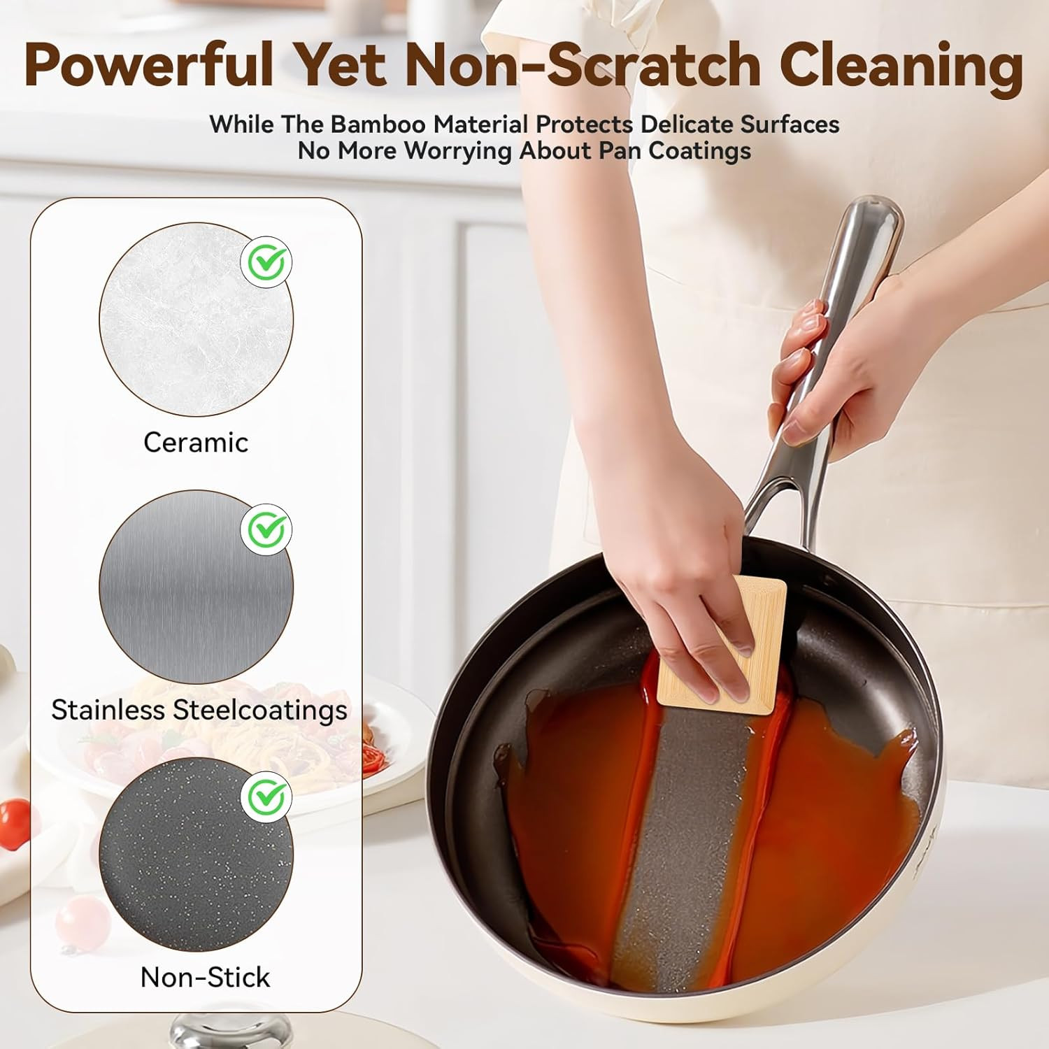 6-Pack Natural Bamboo Pan Scraper & Pot Scraper – Non-Scratch Dish Scraper for C
