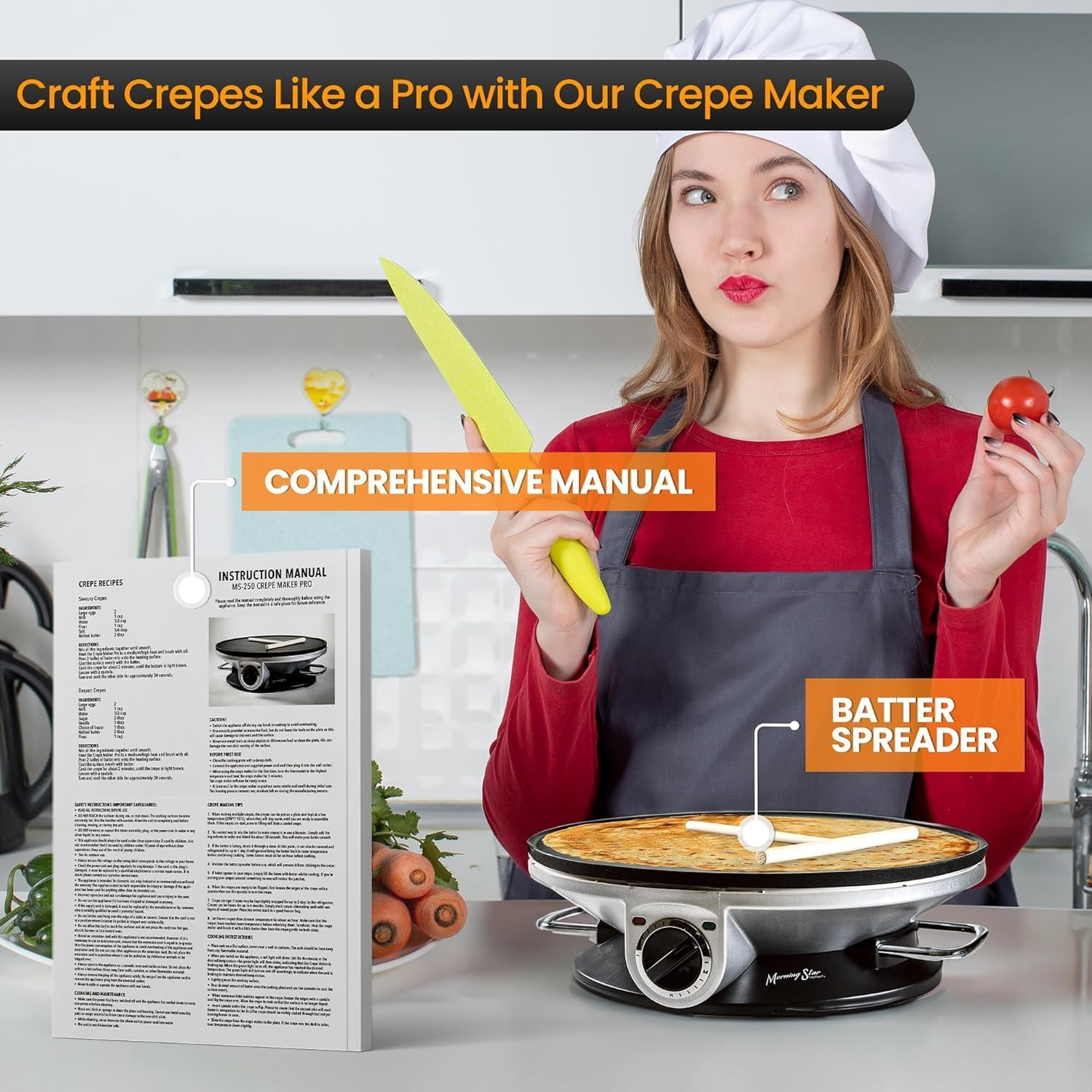 13″ Electric Crepe Maker with Nonstick Griddle & Adjustable Temp Control