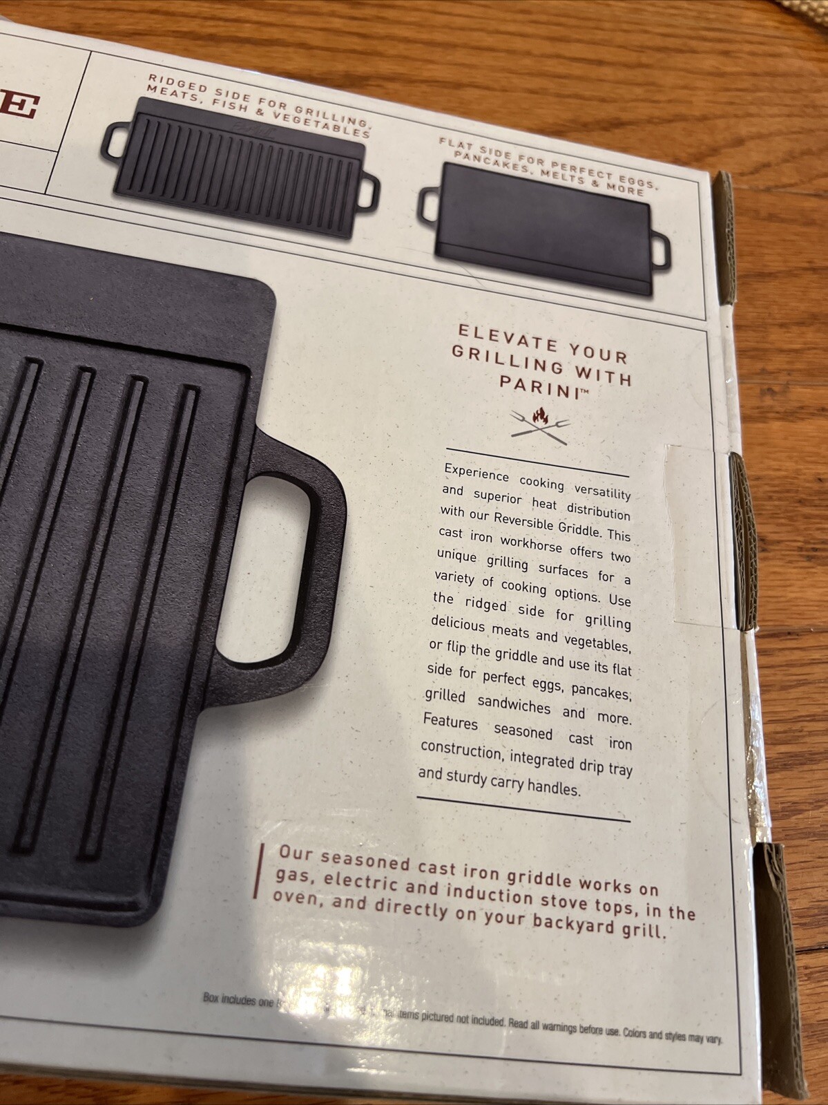 NWT Parini Seasoned cast iron black Reversible Griddle 20″ x 9″