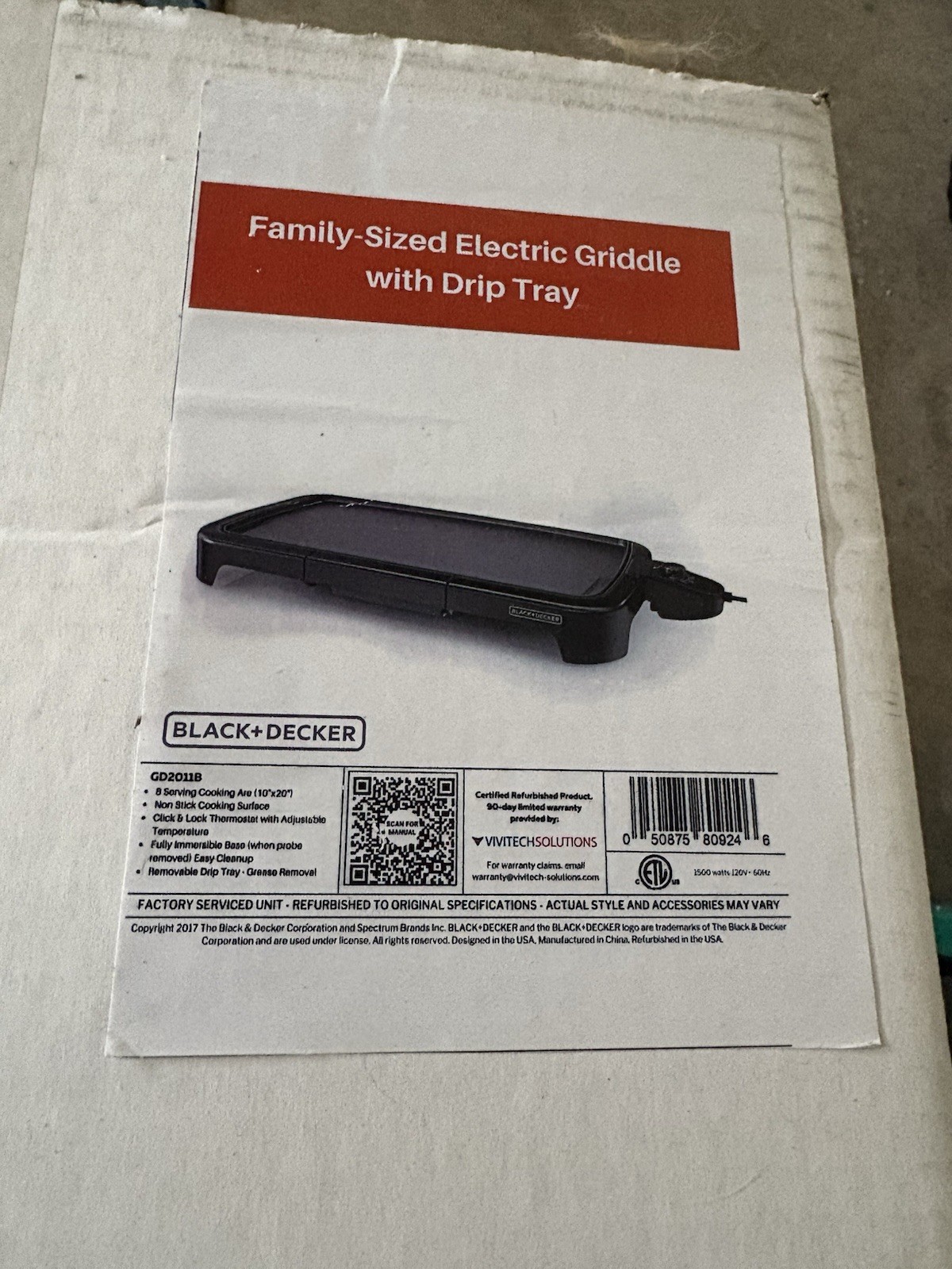 BLACK+DECKER 8-Serving Electric Griddle, Non-Stick Cooking Surface, Warming Tray