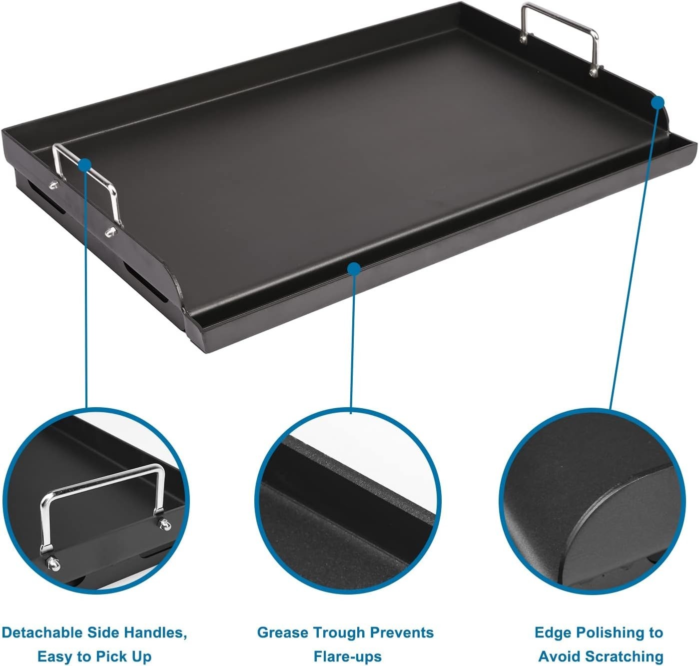 25″ x 16″ Pre-Seasoned Nonstick Cast Iron Griddle Gas & Charcoal Grills