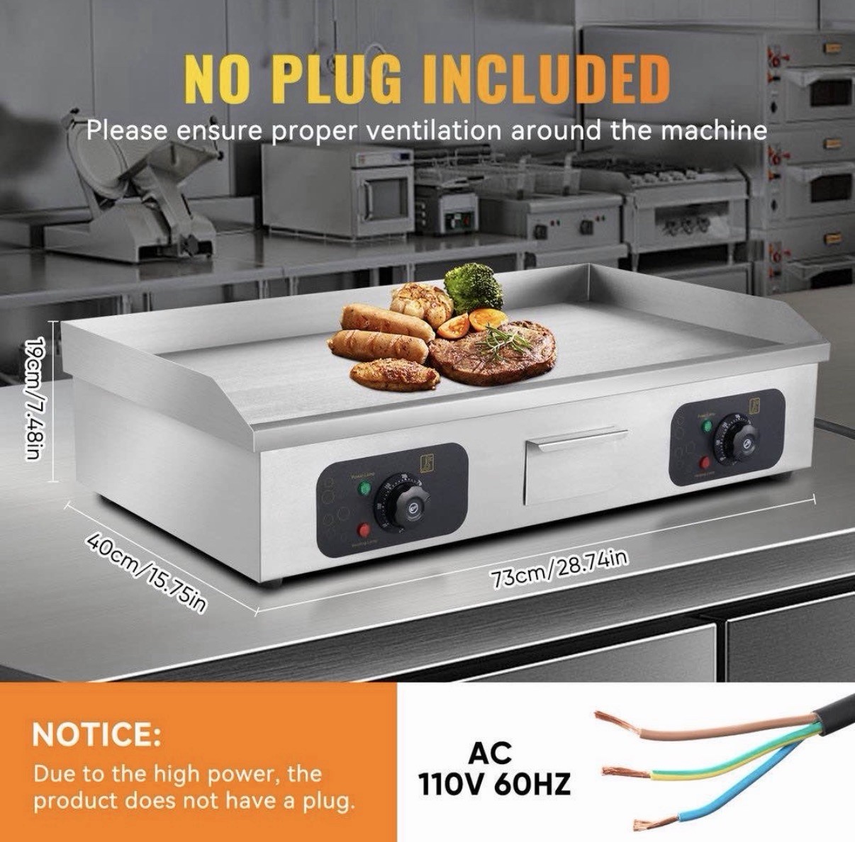 3KW Commercial Electric Countertop Griddle Flat Top Grill Hot Plate BBQ 73x40cm