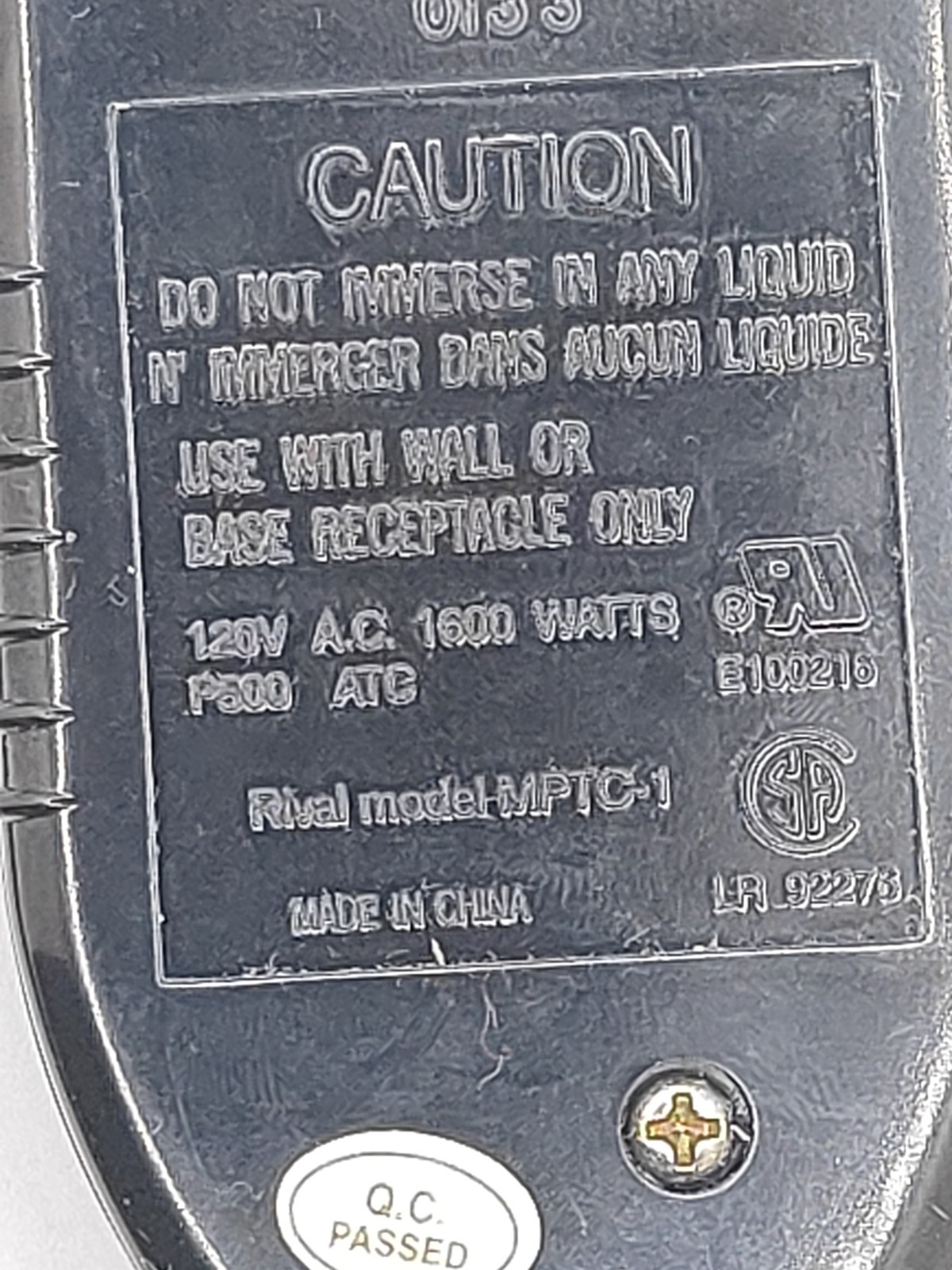 Rival MPTC-1 Griddle/Skillet Temperature Control Heat Probe Power Cord T34 P500