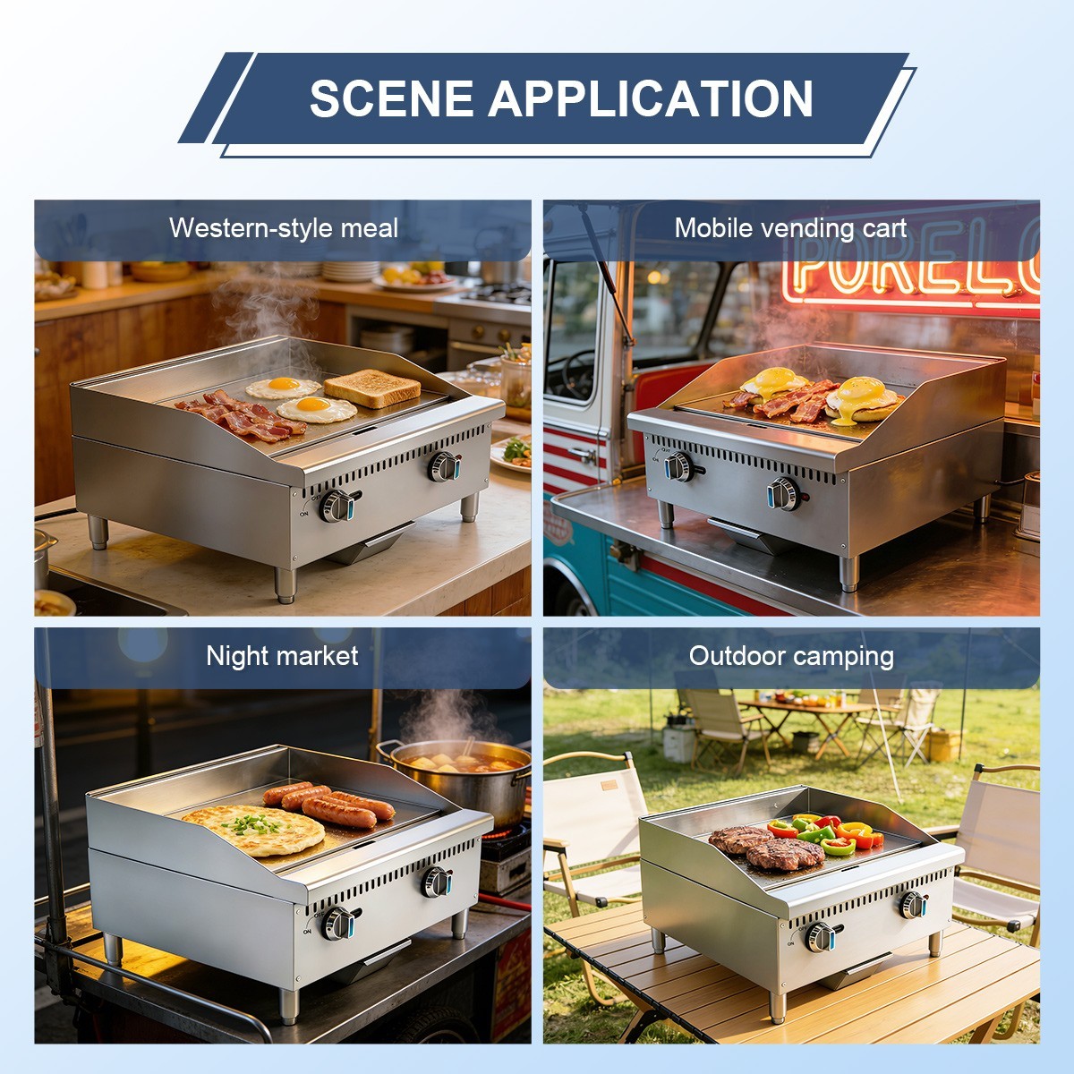 ETL 24″ Commercial Gas Griddle,2 Burners 60,000 BTU, Countertop Flat Top Grill