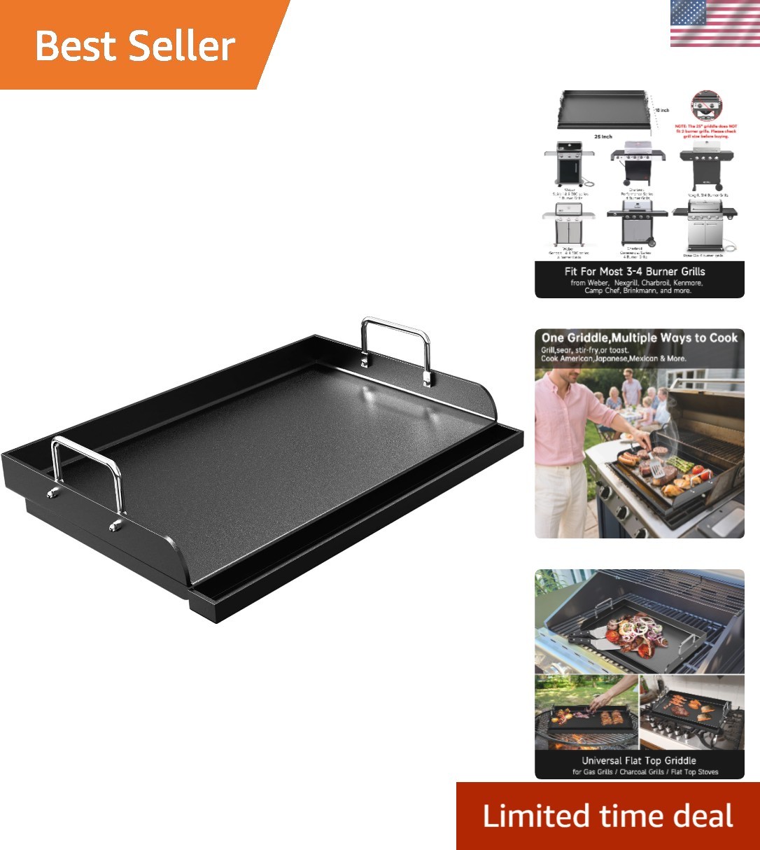 Nonstick Griddle for Gas Grill, 25″ x 16″ Ceramic Coated Flat Top Griddle for…