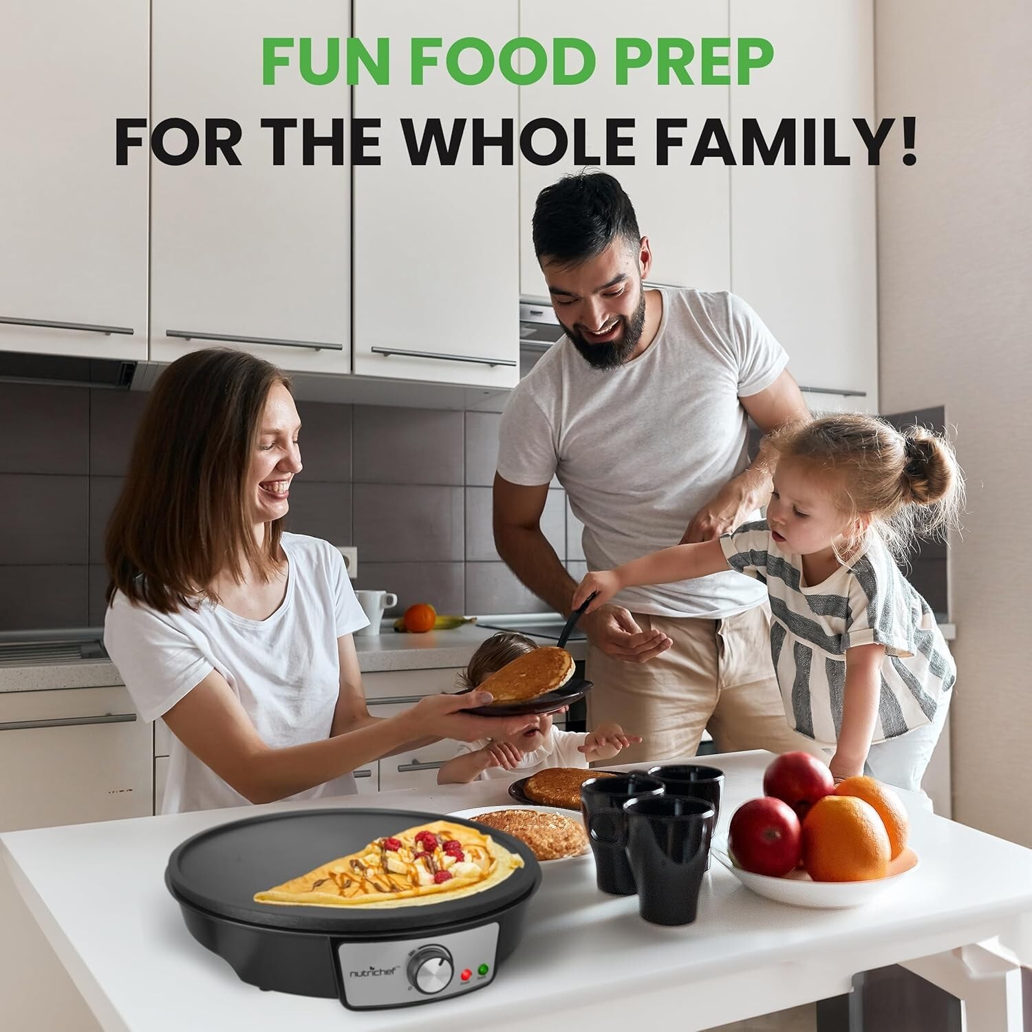 Nutrichef Electric Crepe Maker Pan & Griddle – 12 Inch Nonstick Cooktop LED I…
