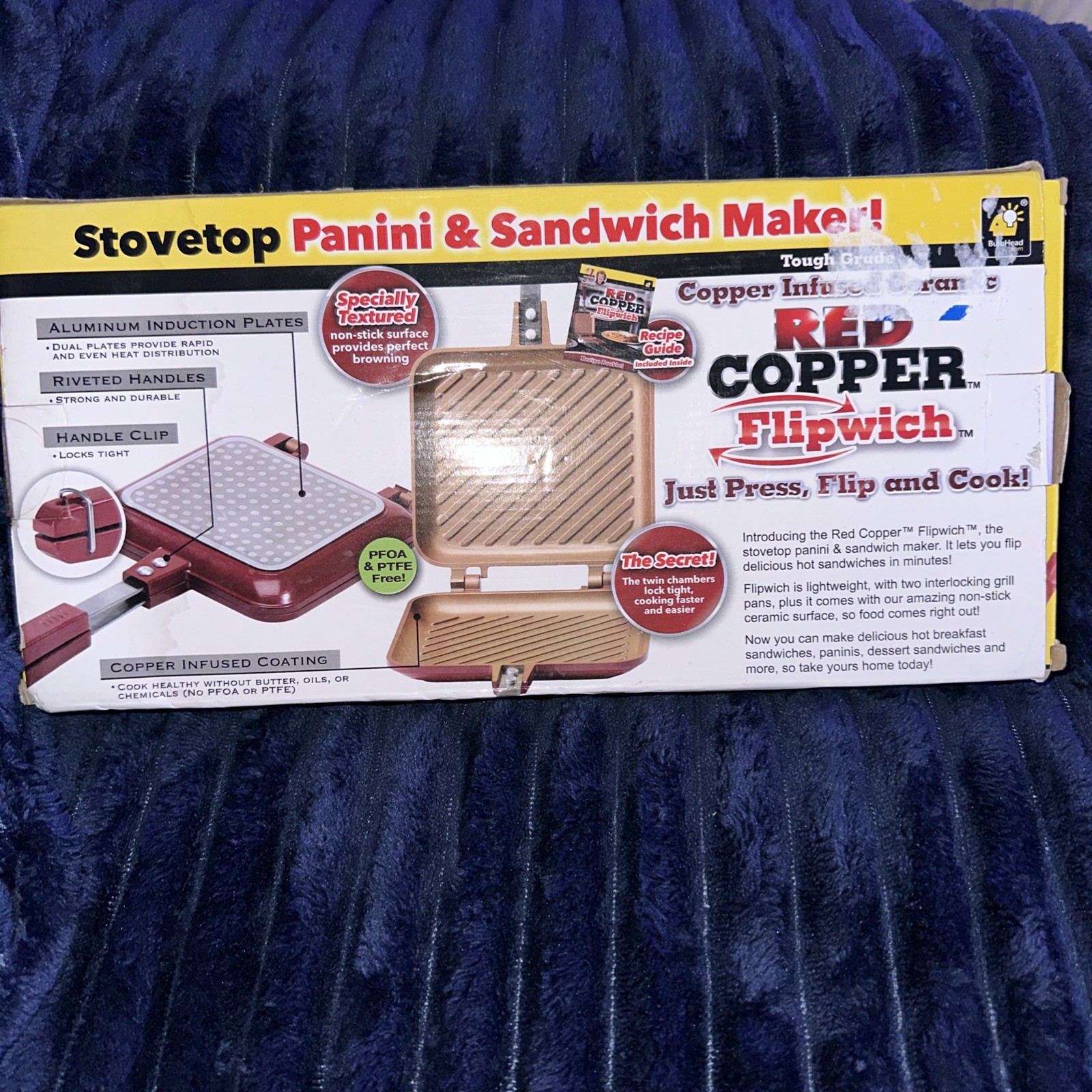 Red Copper Flipwich Non-Stick Stovetop Panini and Sandwich Maker