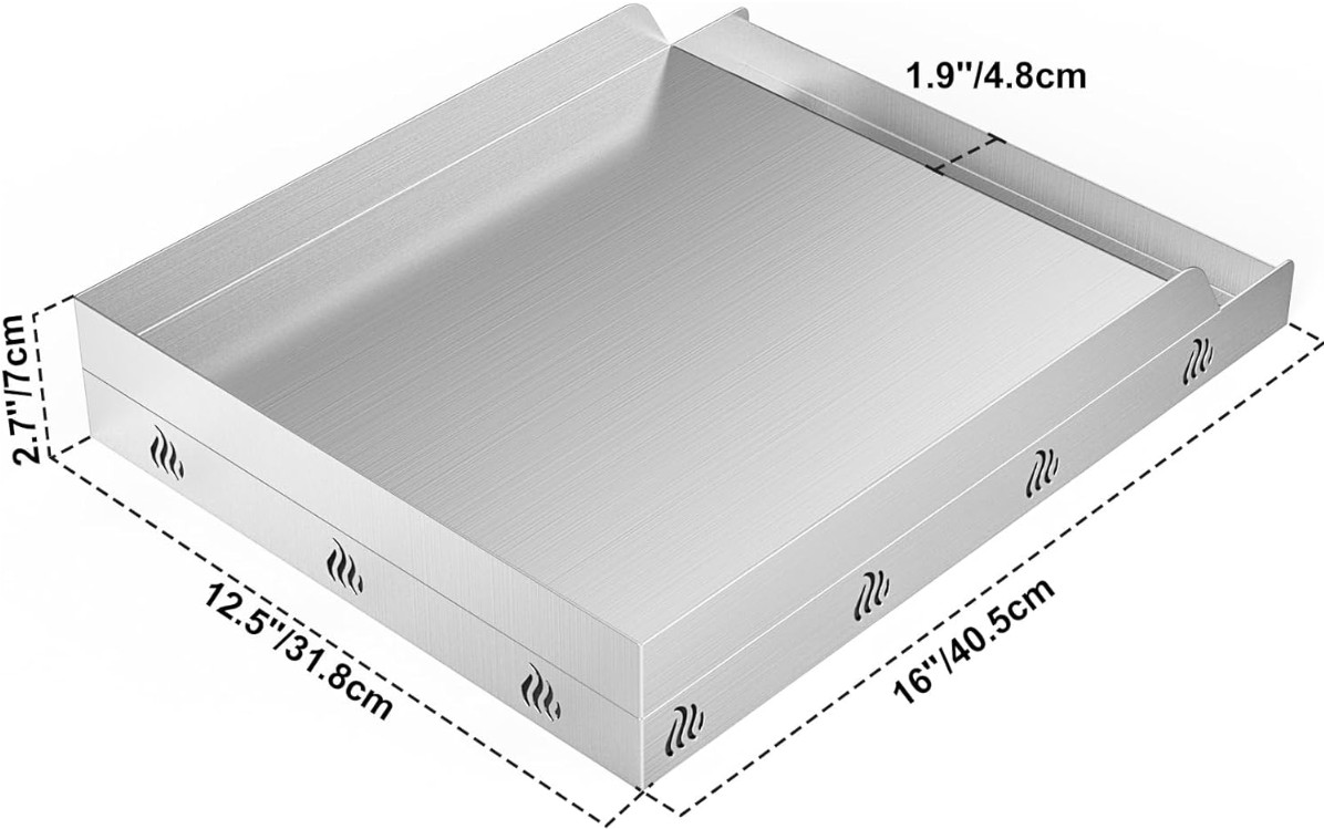 Plancha BBQ Acero Inoxidable 12,5×16” para Parrilla Gas Carbón y Camping