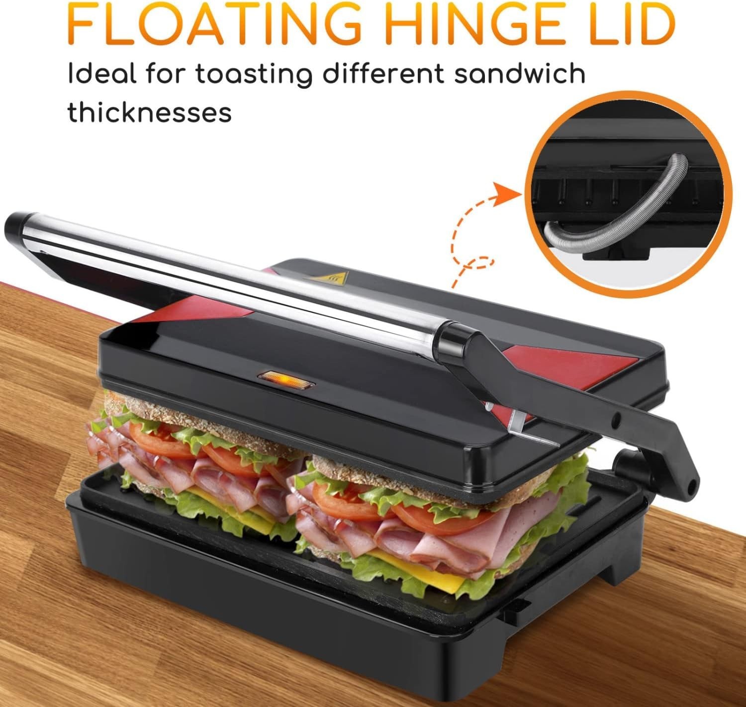 Panini Press Sandwich Maker, 1000W Sandwich Press Grill with Non-Stick Coated