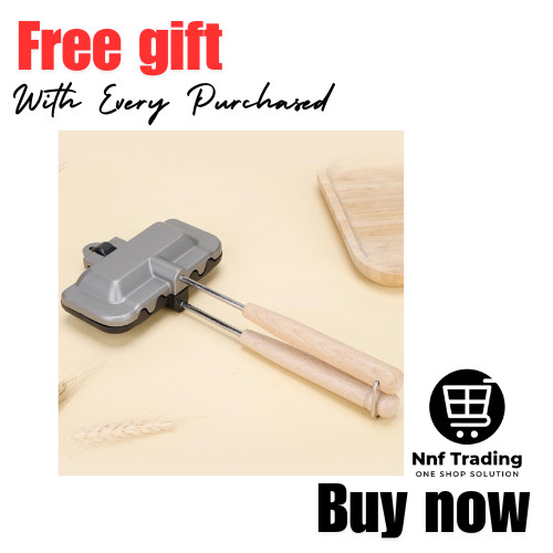 Sandwich Maker Double-Sided Sandwich Baking Pan Hot Dog Toaster with Wood Handle