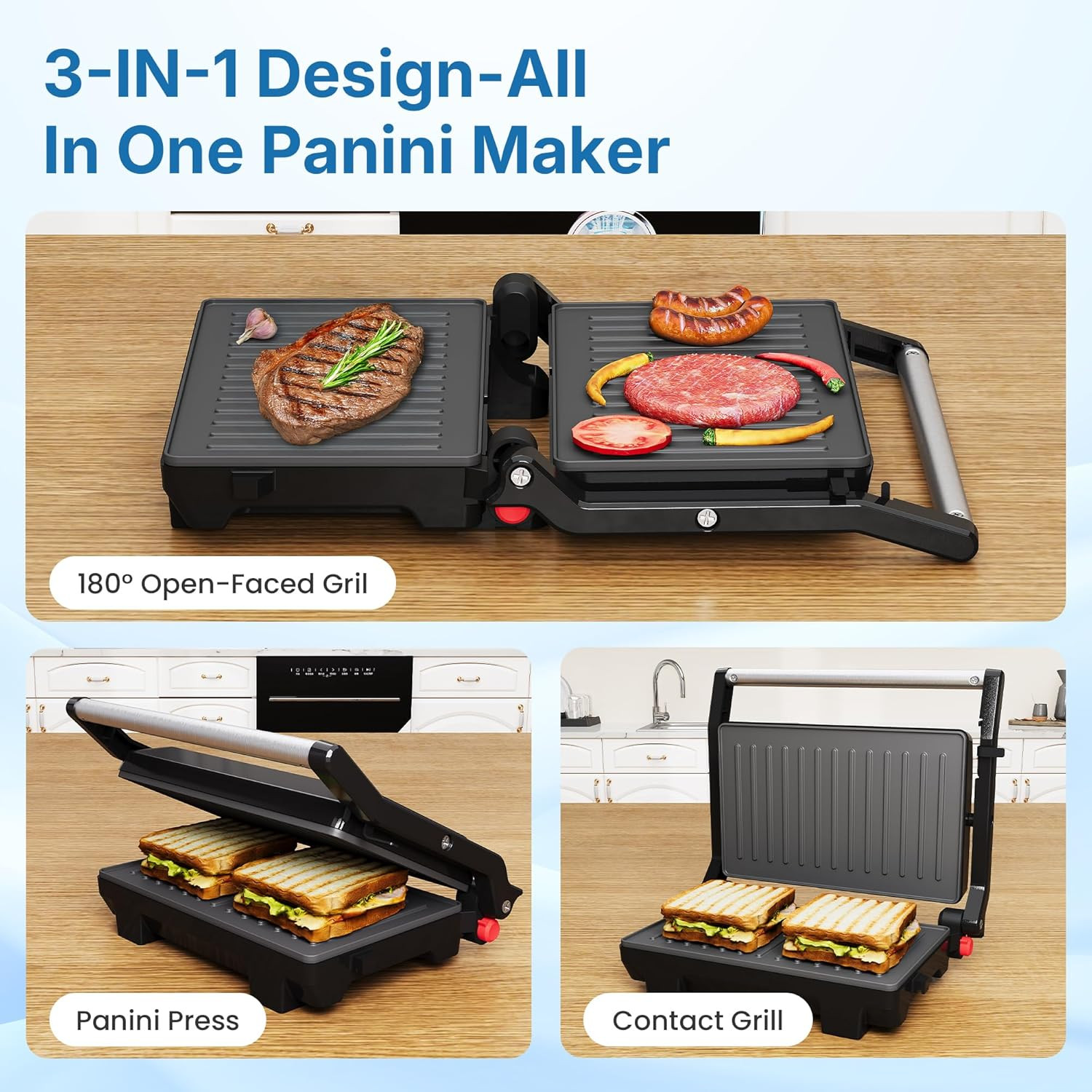 Panini Press Grill Indoor: Sandwich Maker with Nonstick Plates, Easy to Clean, 1