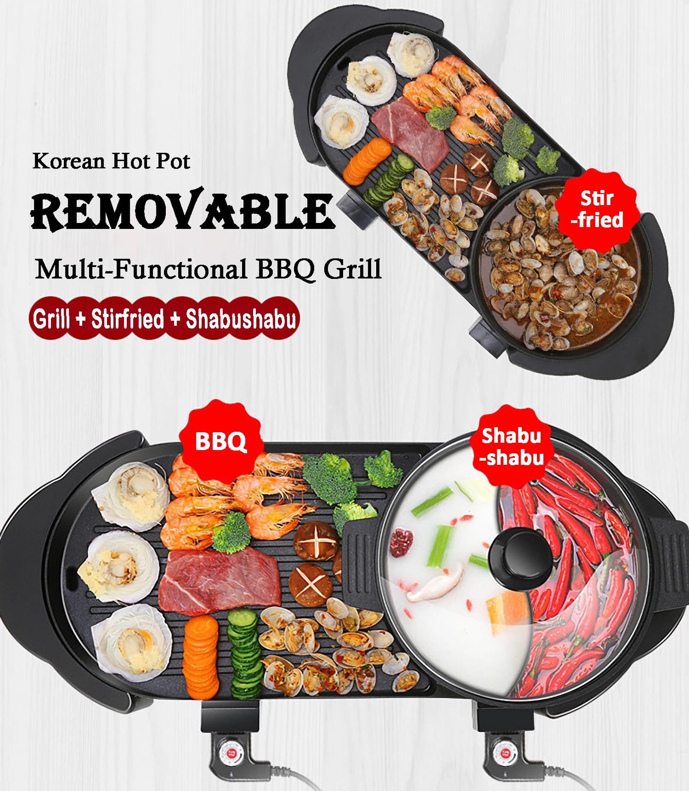Hot Pot with Grill, Electric Hot Pot 2 in 1 Shabu Shabu Hot Pot Korean BBQ Gr…