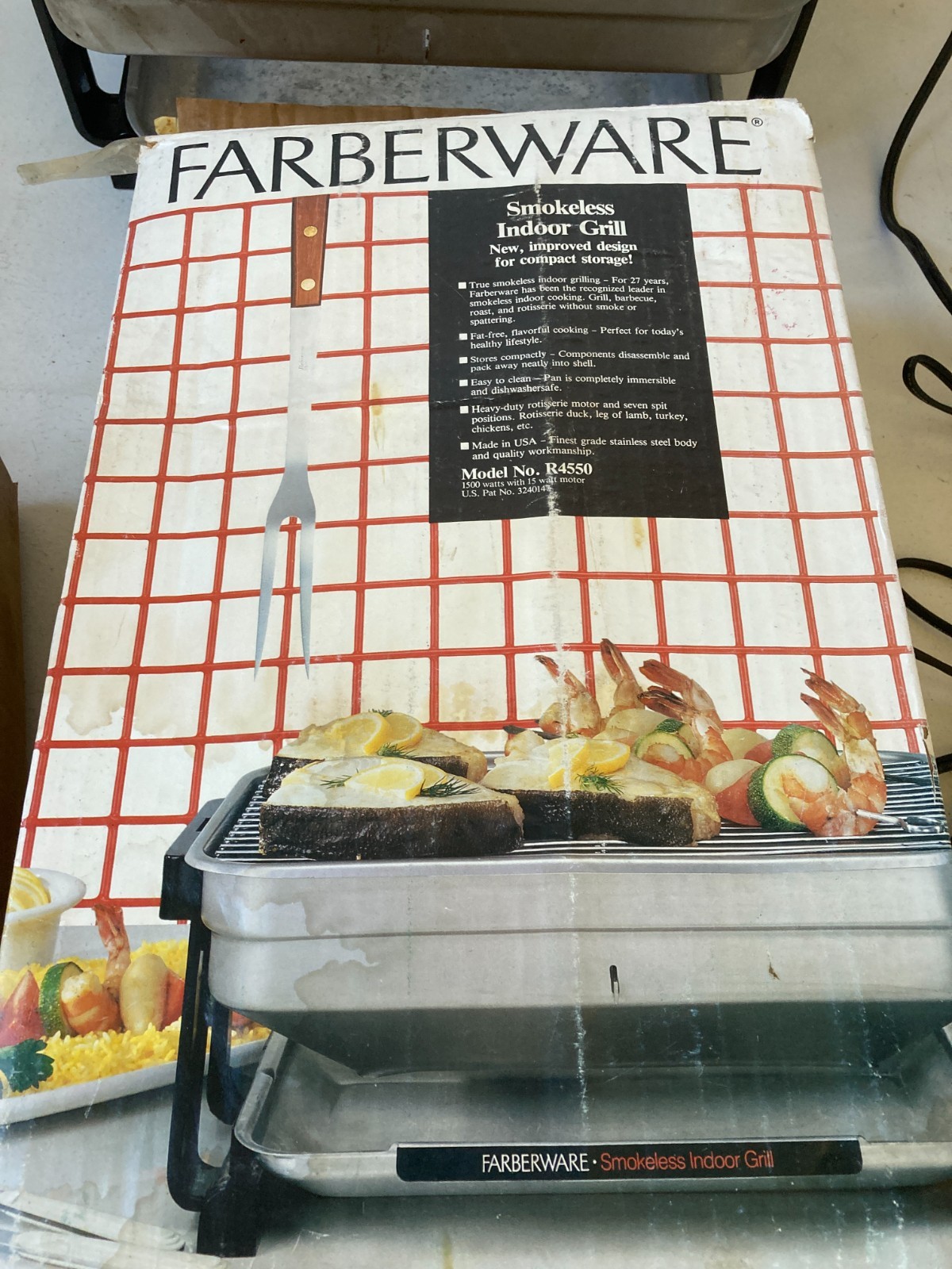 Farberware R4550 Indoor Smokeless BBQ Rotisserie Grill Made In U.S.A. Vintage
