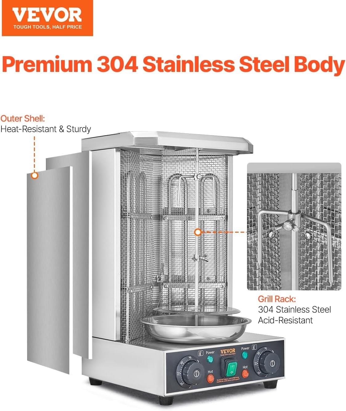 Shawarma Grill Machine, 122°F-572°F, 13Lbs Capacity, Chicken Shawarma Cooker,