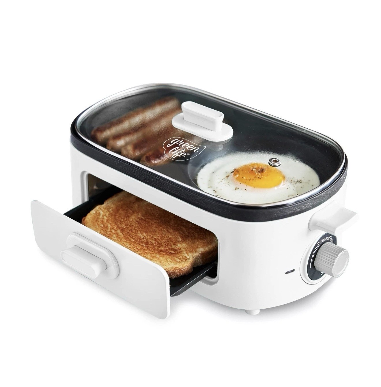 GreenLife 3-in-1 Breakfast Maker Station, Healthy Ceramic Nonstick Dual Griddles