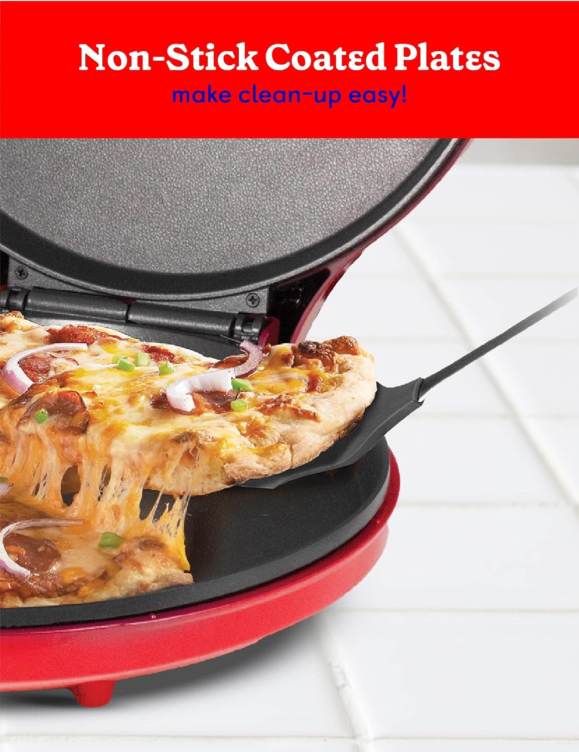 Pizza Maker Plus 12″ Indoor Grill 1440W BC-2958CR Red Nonstick Griddle Pan