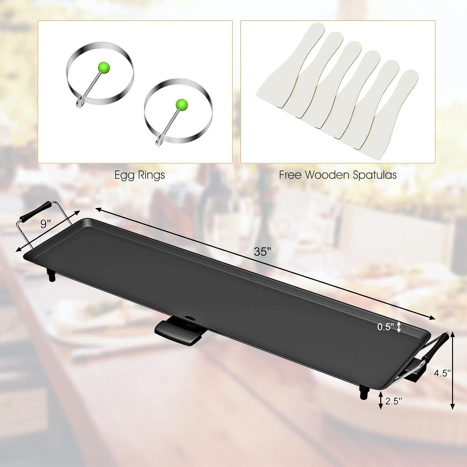 35″ Electric Griddle 2000W Nonstick Extra Large Griddle Long Table Top Grill