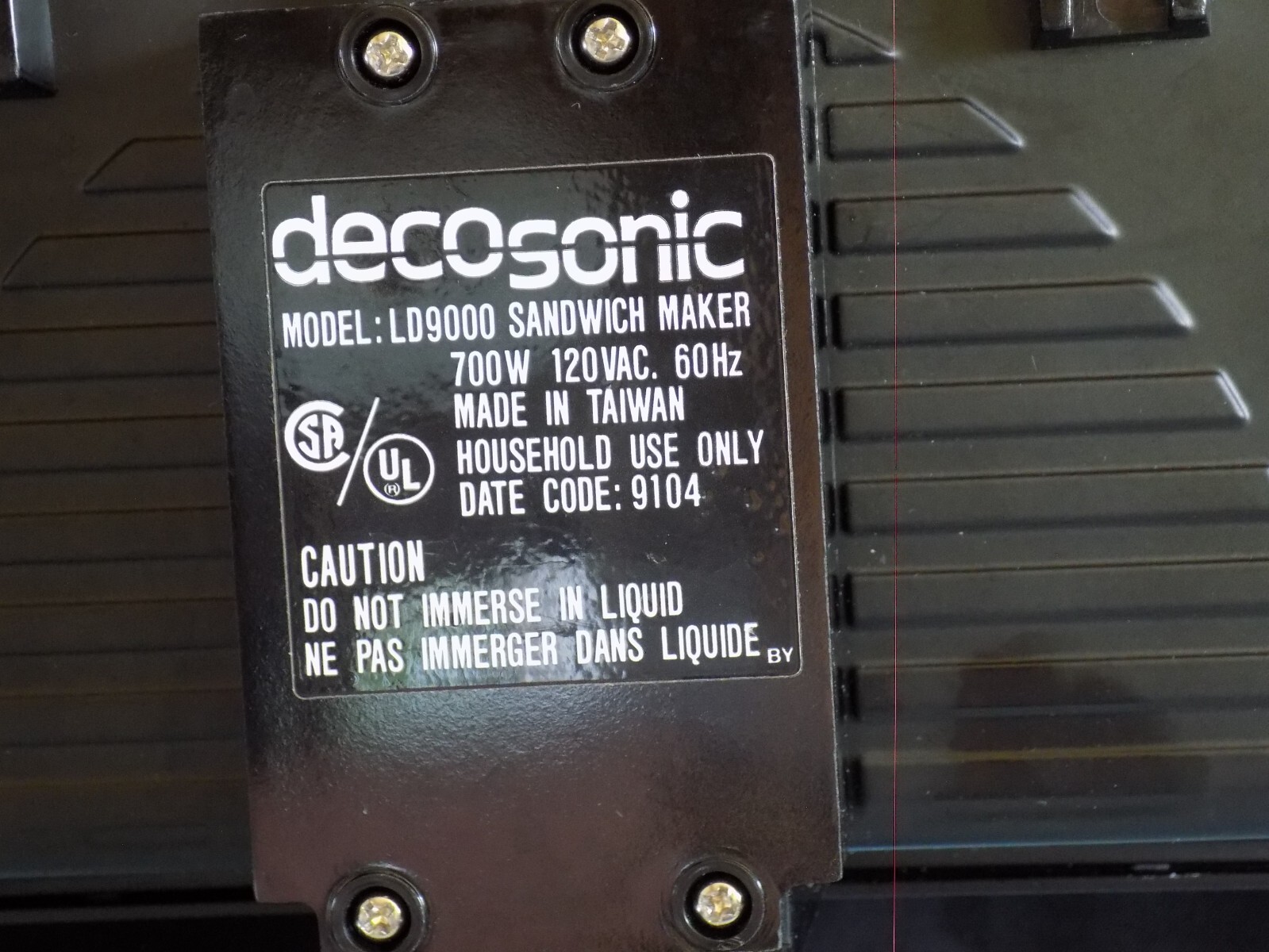 Deco Sonic Sandwich Maker Model LD9000 WORKS 1991