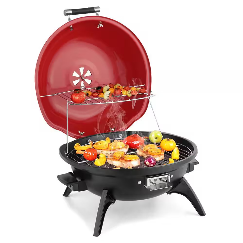 1600W Electric Countertop BBQ Grill Portable Double Layer Electric Grill in Red