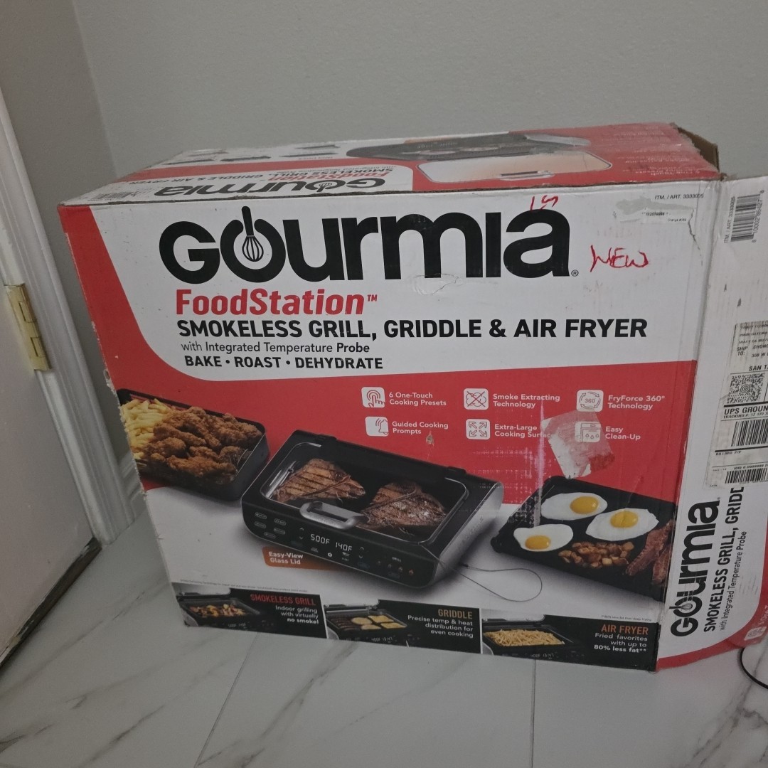 Gourmia FoodStation Smokeless Grill/Griddle/Air Fryer New In Box Free Ship