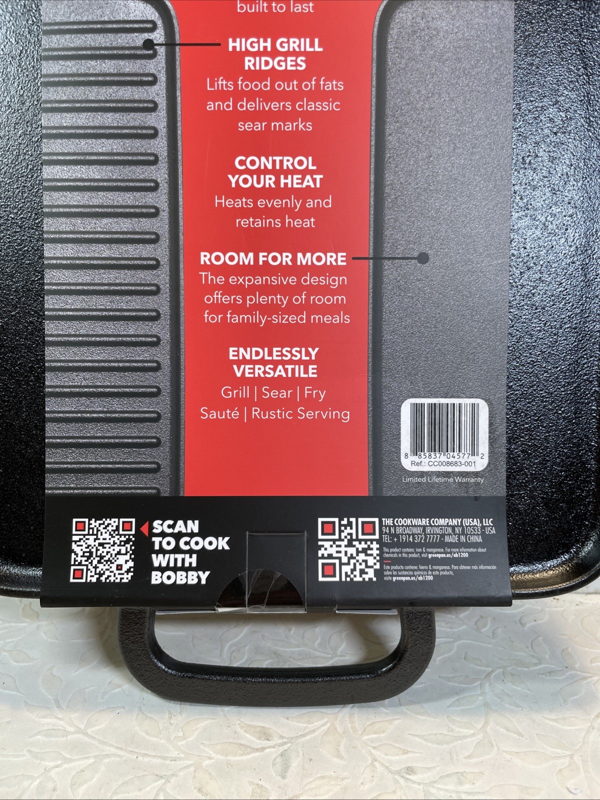 Bobby Flay Cast Iron Griddle Double Burner Reversible with Dual Handles