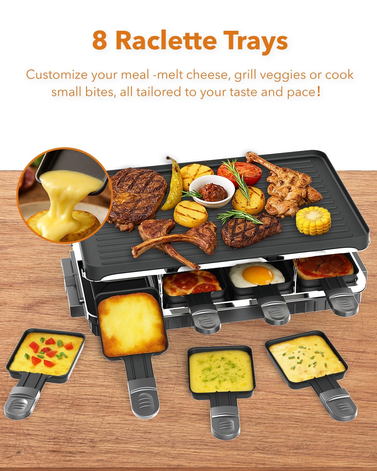 Electric Raclette Table Grill with 8 Warming Trays, 2-in-1 Korean BBQ Grill &…