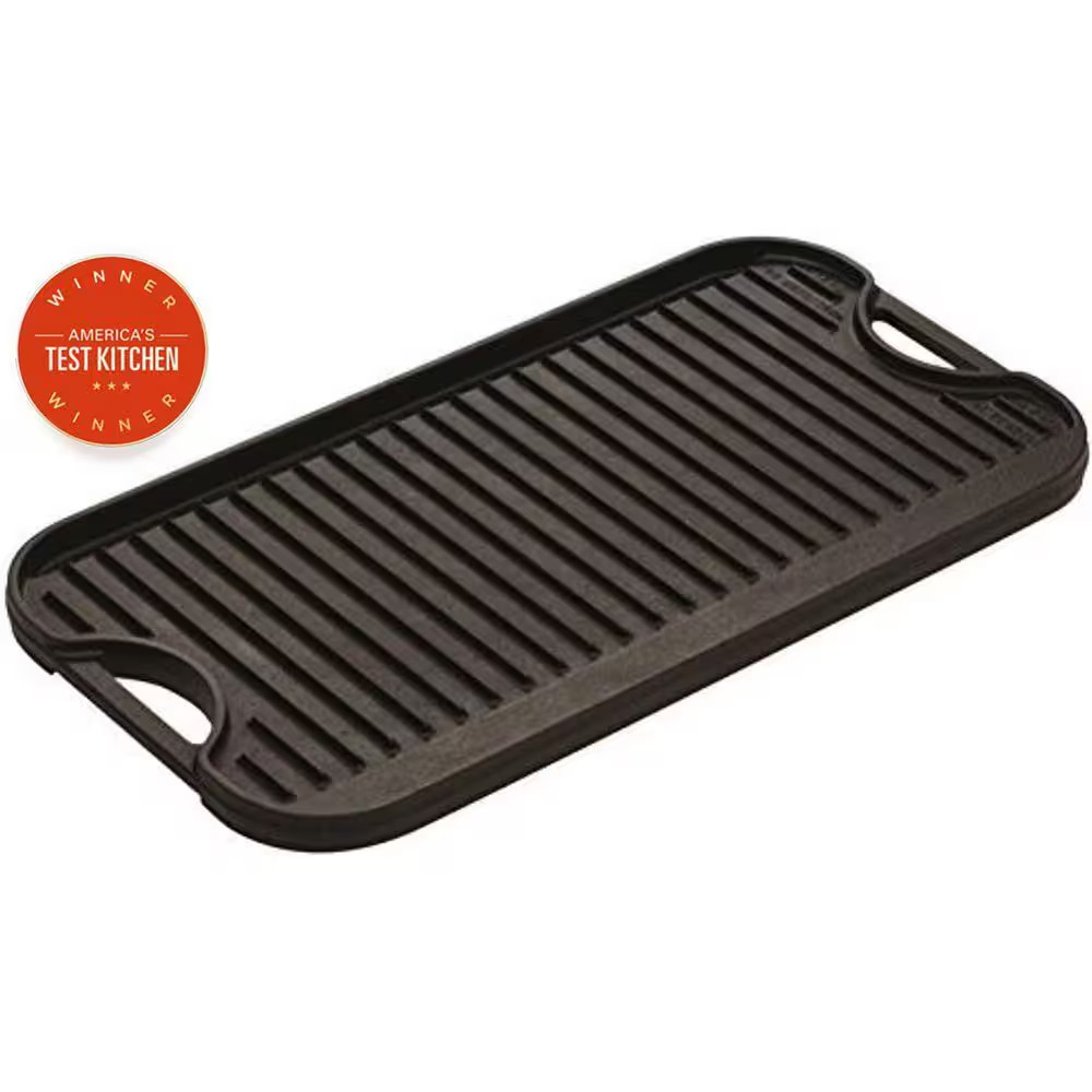 20 In. Reversible Cast Iron Grill Griddle, Pre-Seasoned, for Stovetop and Campfi