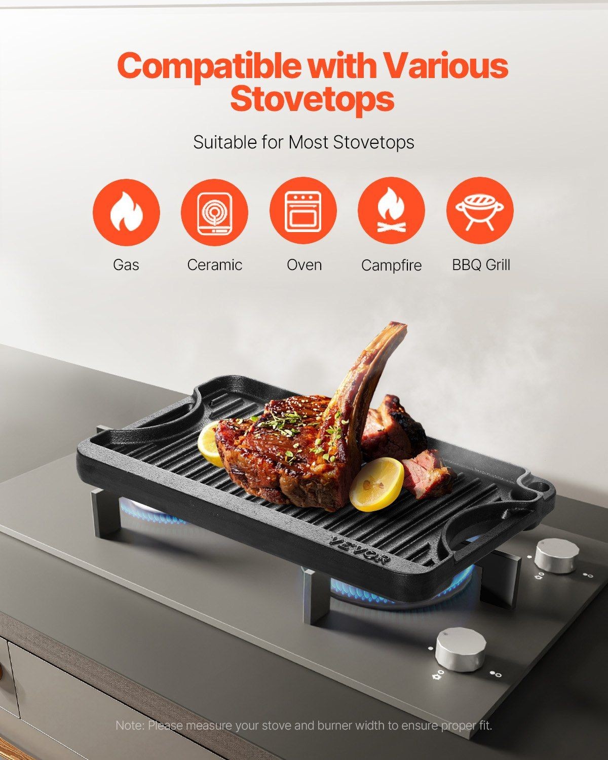 14×8.5 inch Reversible Grill Griddle Pre-Seasoned BBQ Pan Cast Iron Black