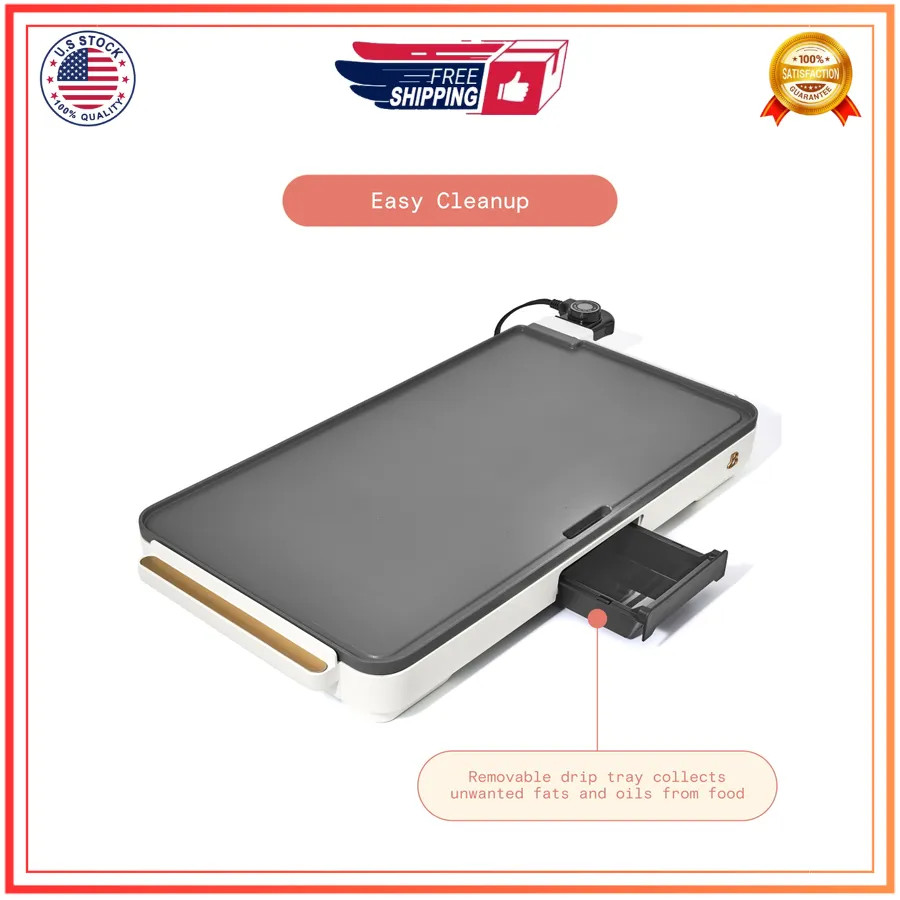 Drew Barrymore Beautiful XL Electric Griddle 12 x 22 Nonstick White Icing