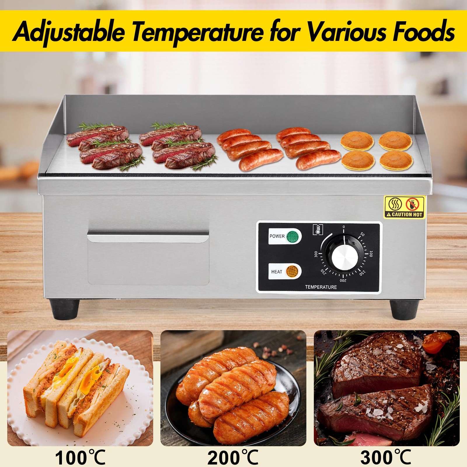 Commercial Electric Griddle 1600w Stainless Steel Flat Top Grill For Home