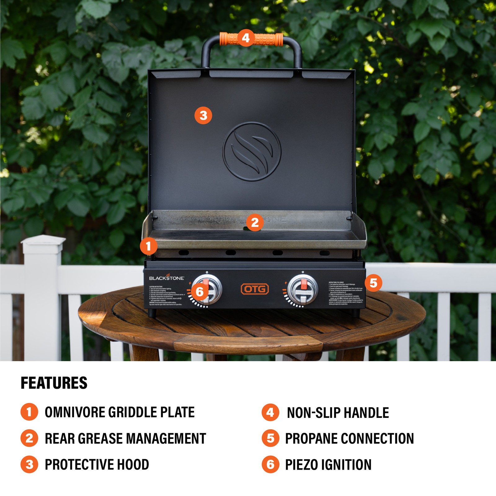Blackstone OTG 22″ Tabletop Griddle Plate, Portable Grill with Built-In Hood