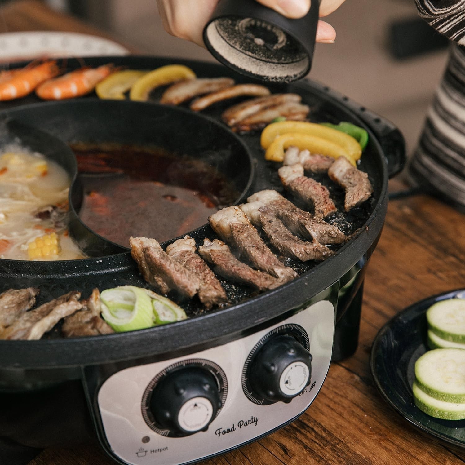 Hot Pot with Grill 2 in 1 Electric Smokeless Grill and Hotpot Pot Combo Korea…