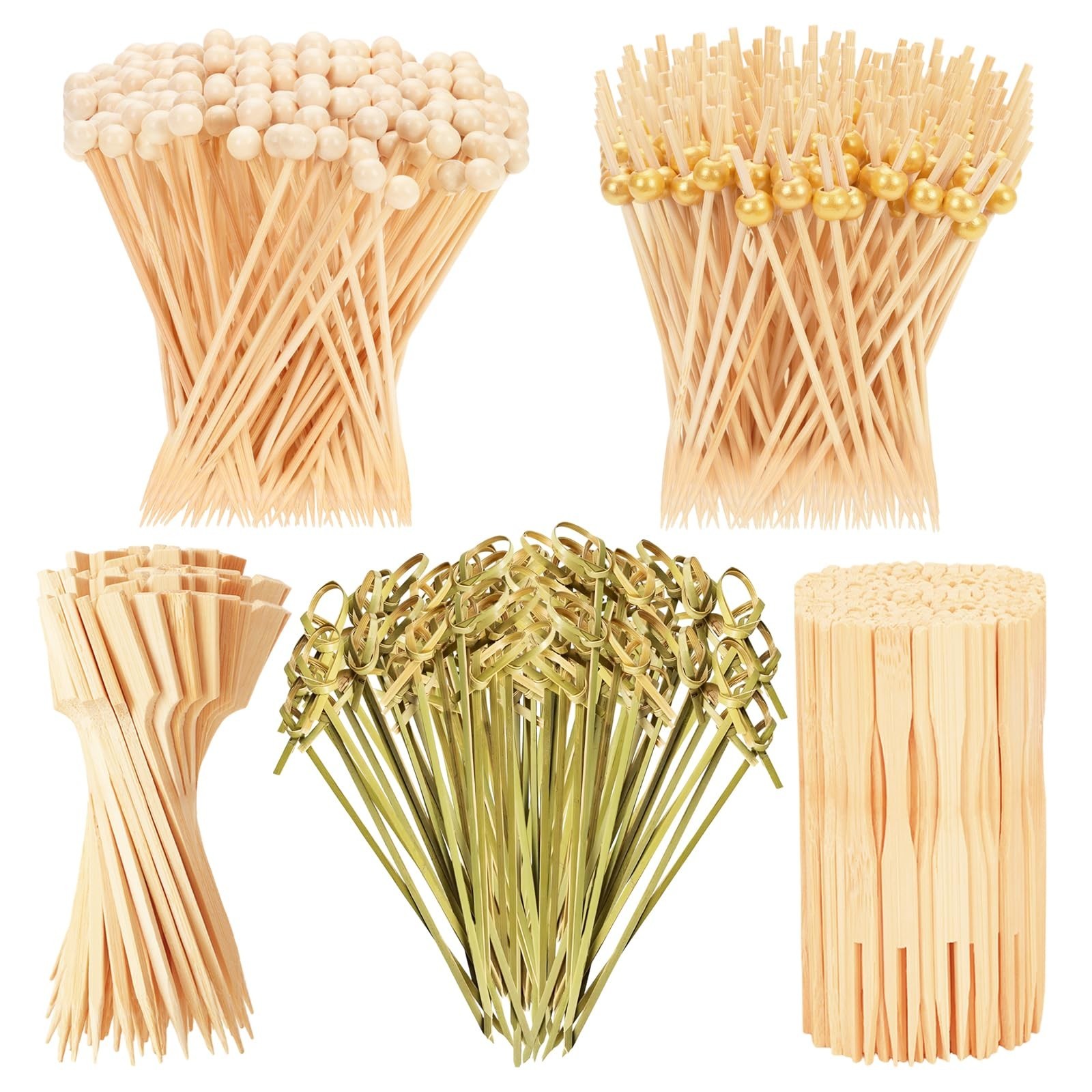 500PCS Eco-Friendly Bamboo Skewers | 4.7″ Cocktail Picks for Appetizers & Charcu