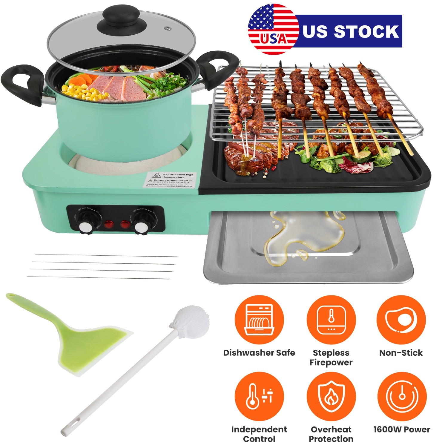 Electric Hot Pot with Grill Smokeless Non-Stick Korean BBQ Grill Shabu Shabu