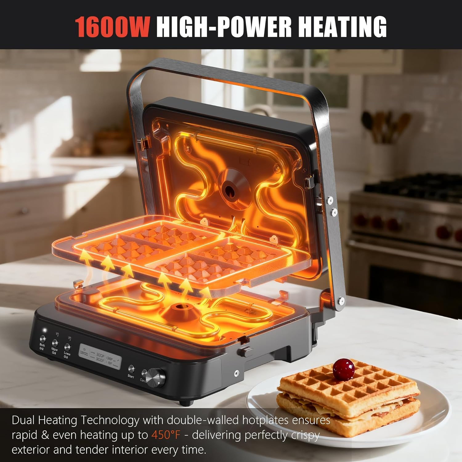 CATTLEMAN 6-in-1 Panini Grill & Waffle Maker with Removable Nonstick Plates